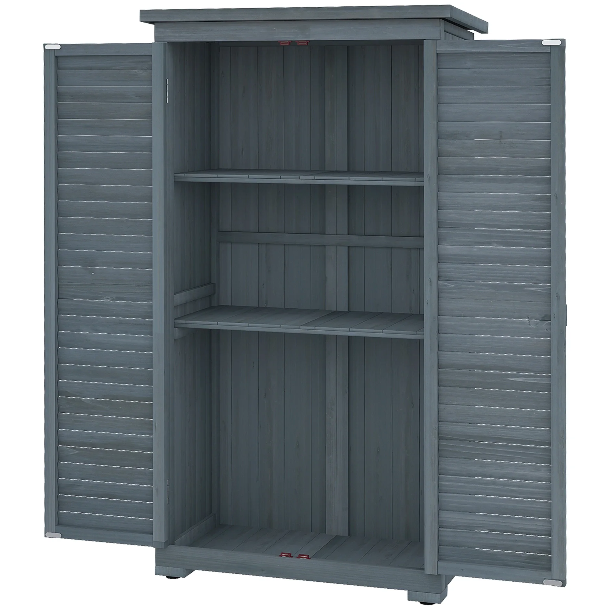 Outdoor Garden Shed, Wooden Tool Storage, 3-Tier Shelves, 34.3" x 18.3" x 63", Grey