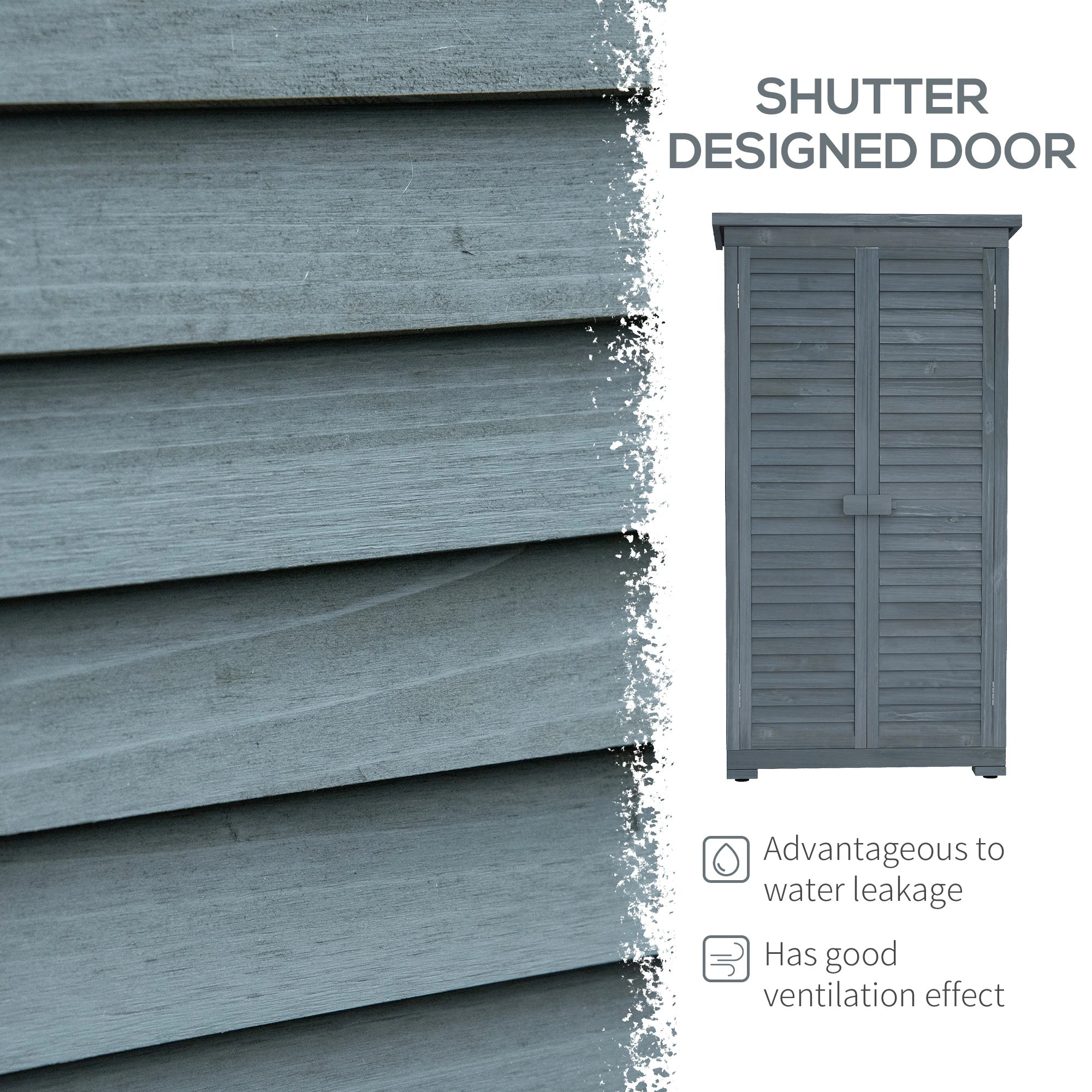 Outdoor Garden Shed, Wooden Tool Storage, 3-Tier Shelves, 34.3" x 18.3" x 63", Grey - Image 4
