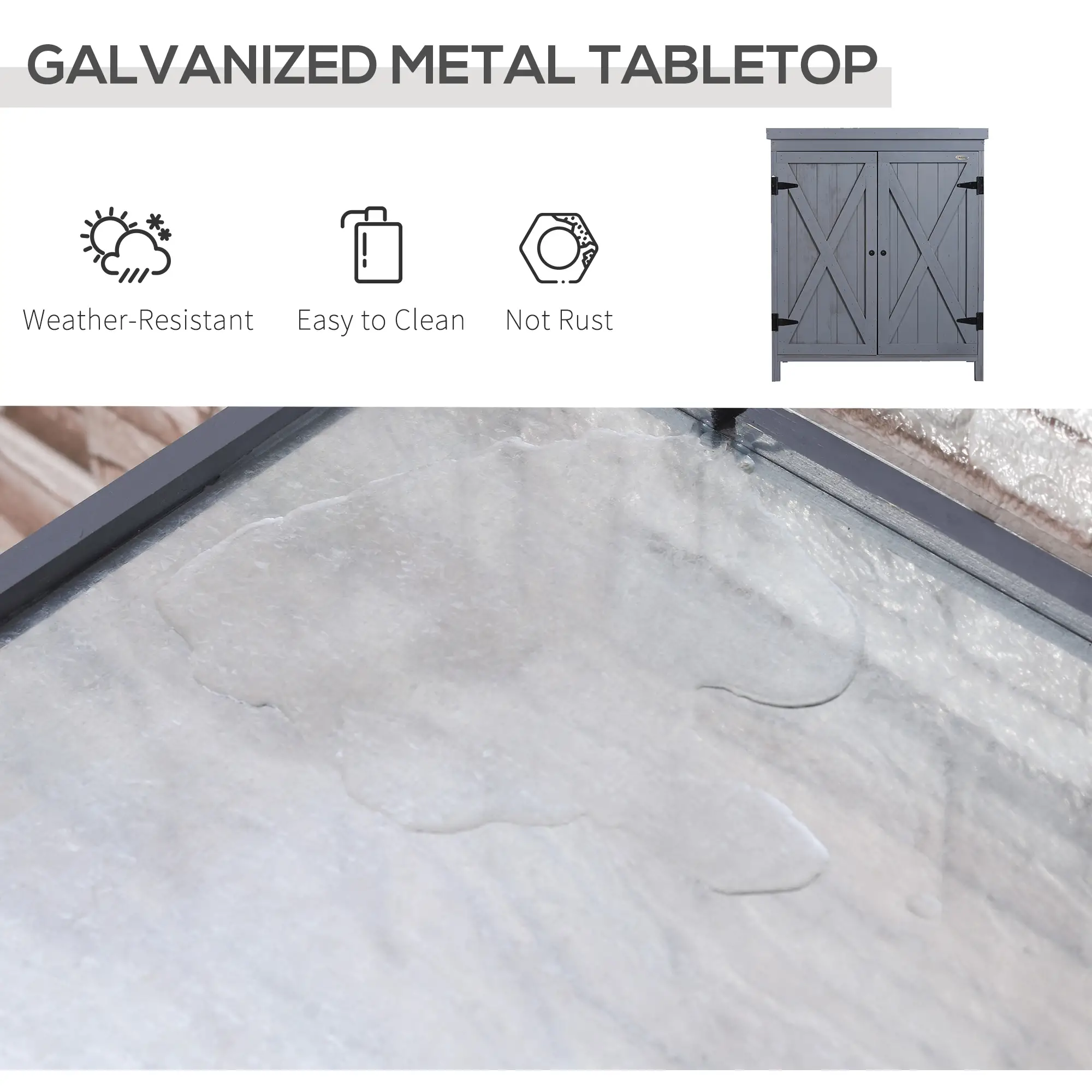Outdoor Garden Storage Cabinet, Galvanized Top, Two Shelves, Grey - Image 5