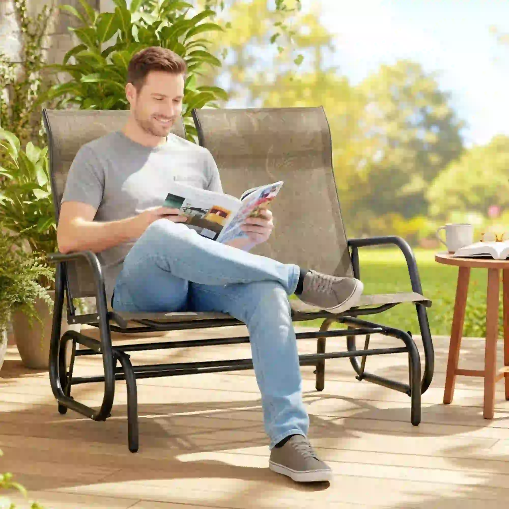 Outdoor Glider Bench, 2 Person, Brown - Image 2