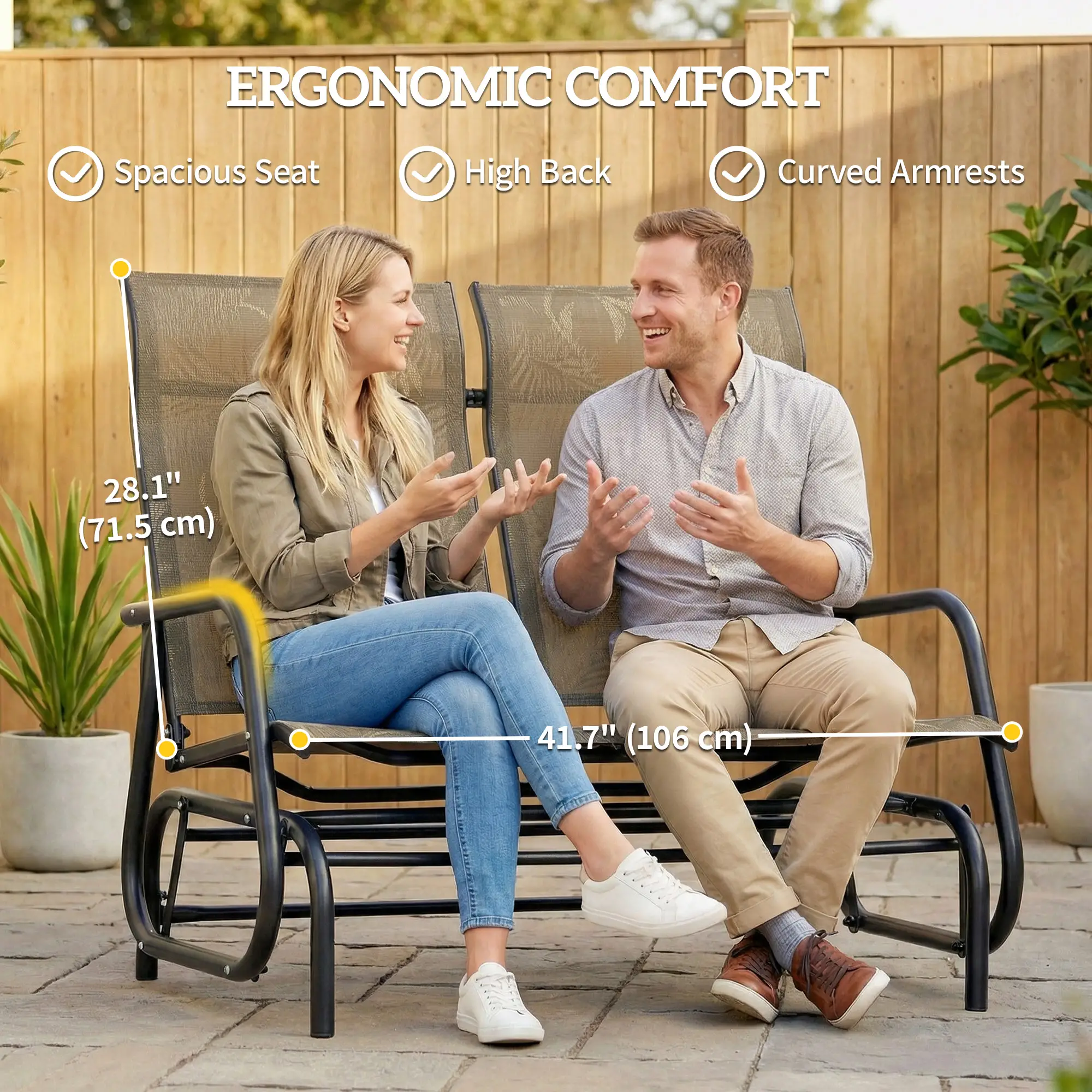 Outdoor Glider Bench, 2 Person, Brown - Image 7