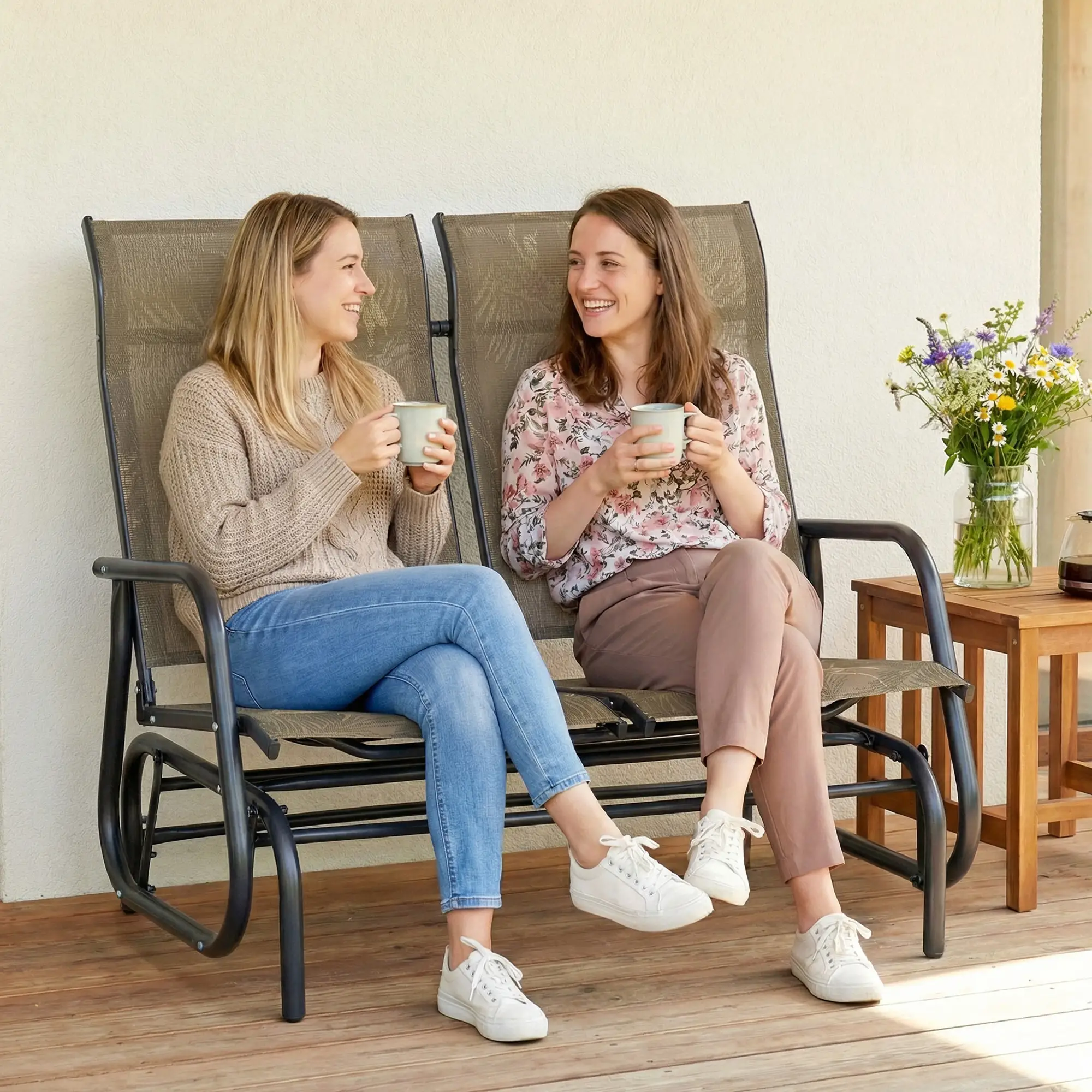 Outdoor Glider Bench, 2 Person, Brown - Image 9