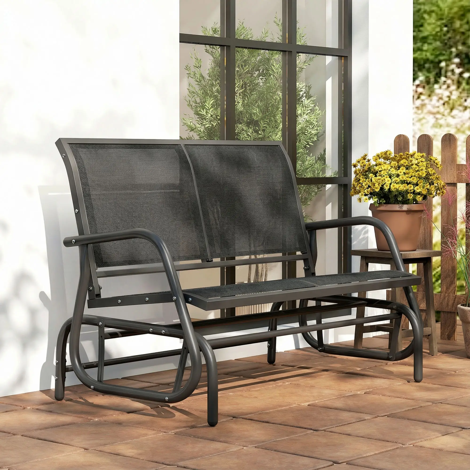 Outdoor Glider Bench, 2 Seater Garden Patio Chair, Black - Image 10