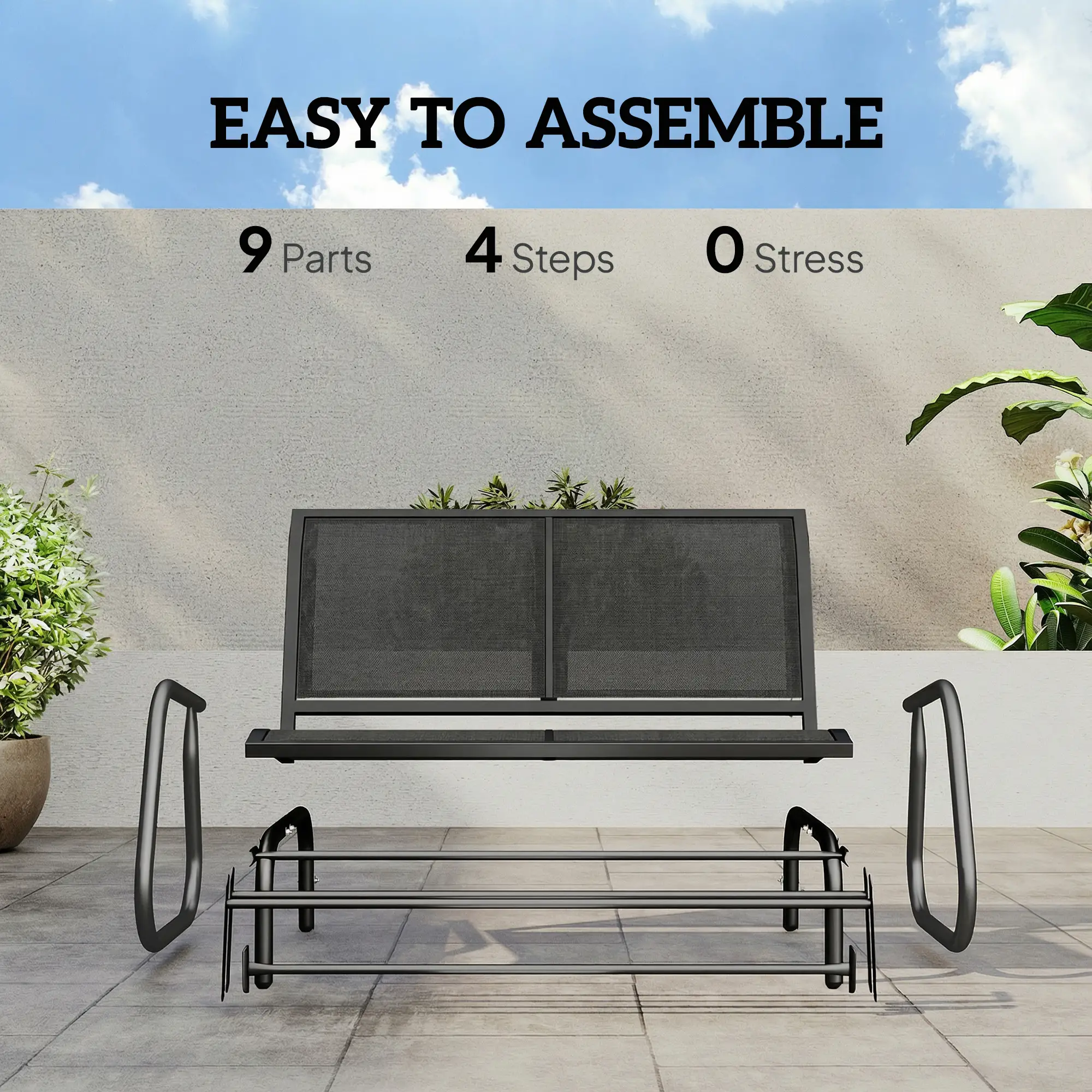 Outdoor Glider Bench, 2 Seater Garden Patio Chair, Black - Image 5