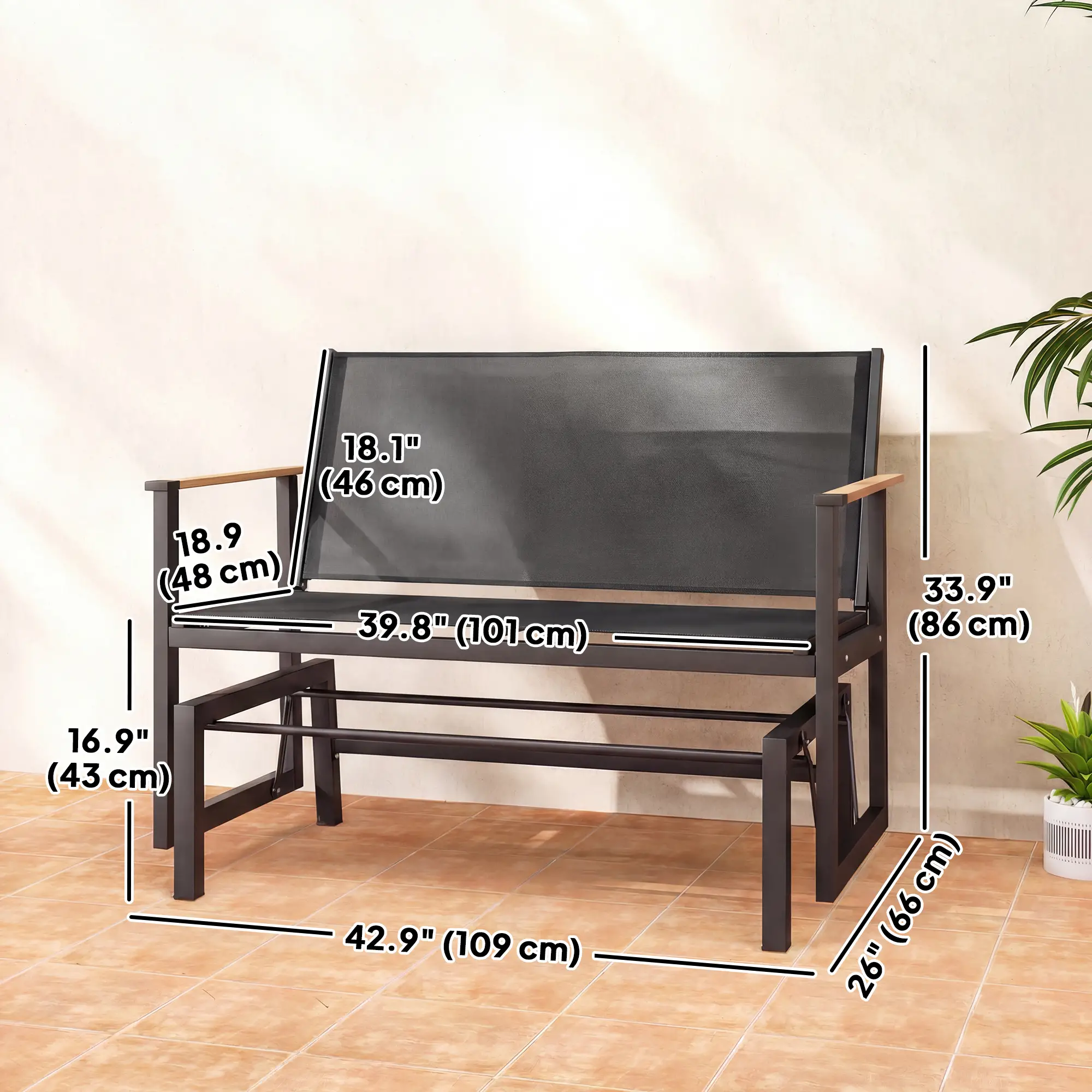 Outdoor Glider Bench For 2, With Thick Cushions, Navy Blue - Image 3