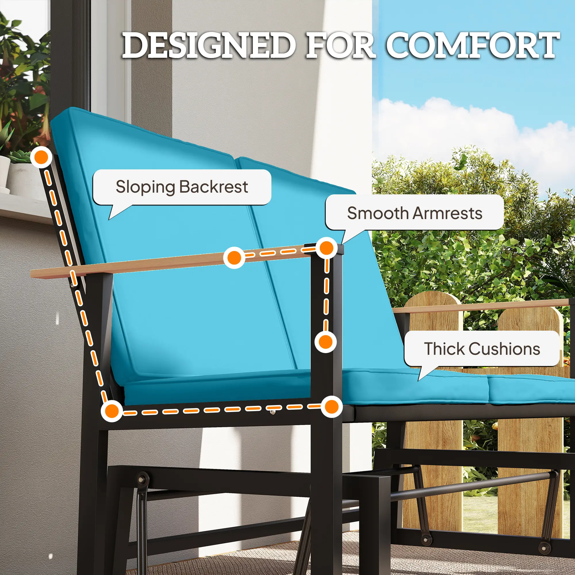Outdoor Glider Bench For 2, With Thick Cushions, Navy Blue - Image 6