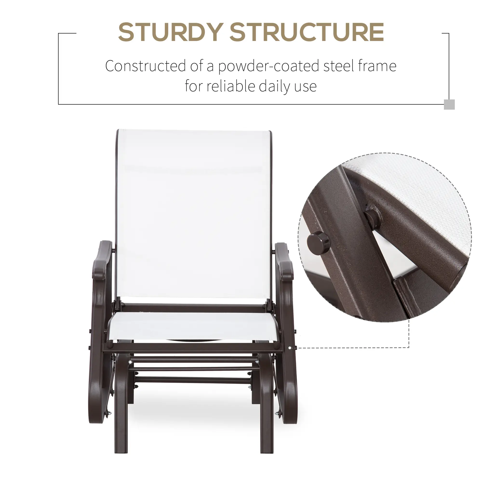 Outdoor Glider Chair, Steel Frame, Mesh Fabric, Cream White - Image 6