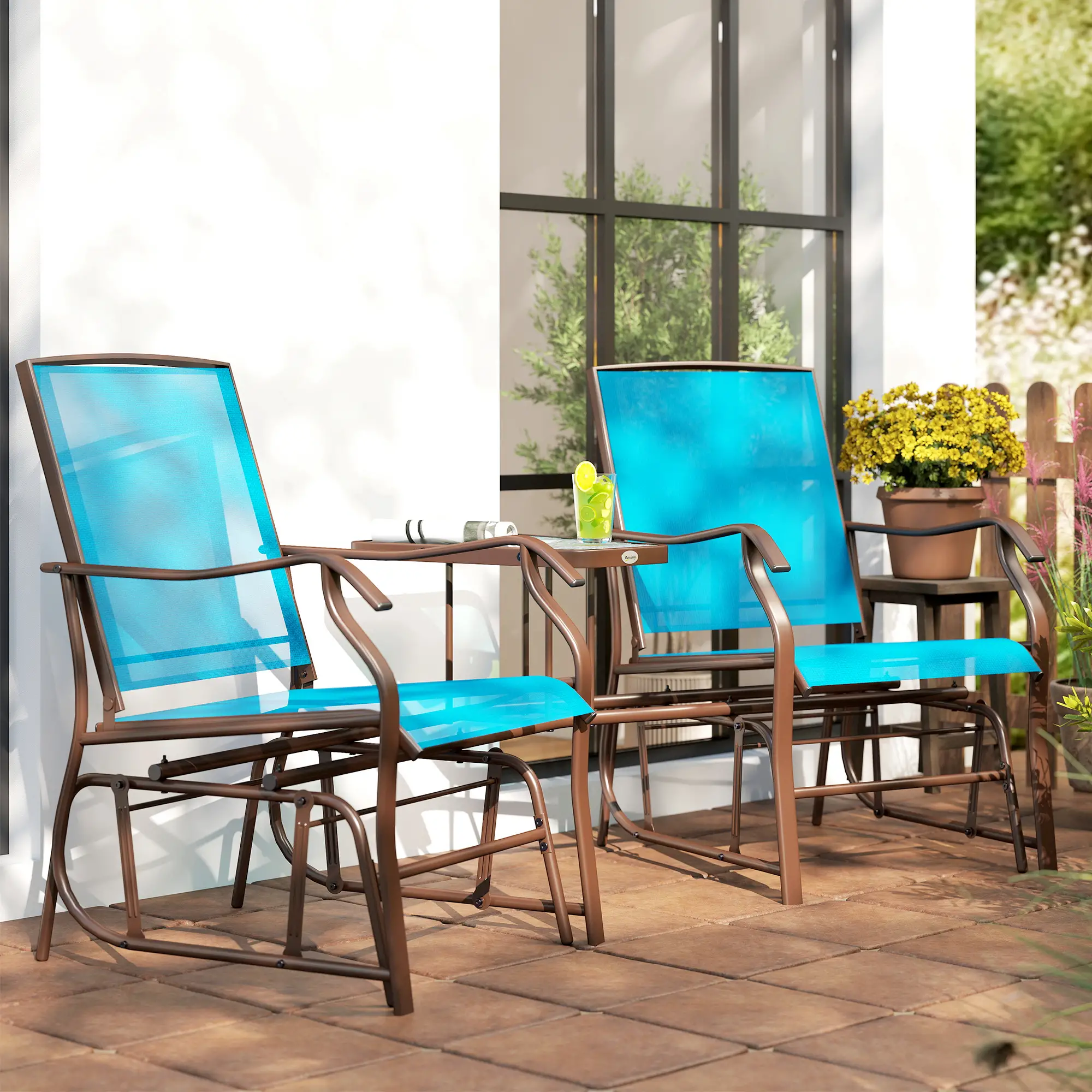 Outdoor Glider Chair With Table, 2-Seat Patio Loveseat, Blue - Image 10