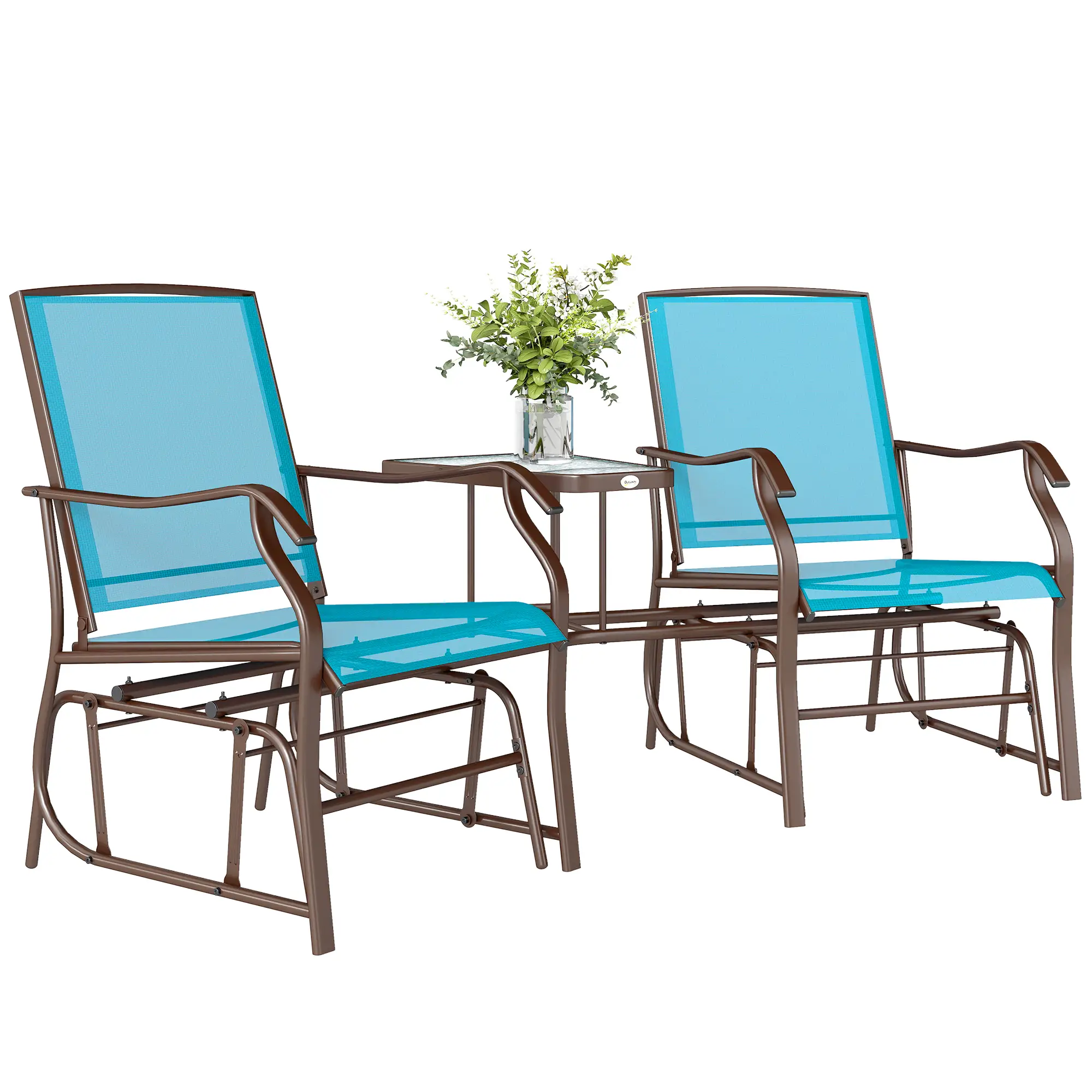 Outdoor Glider Chair With Table, 2-Seat Patio Loveseat, Blue - Image 11