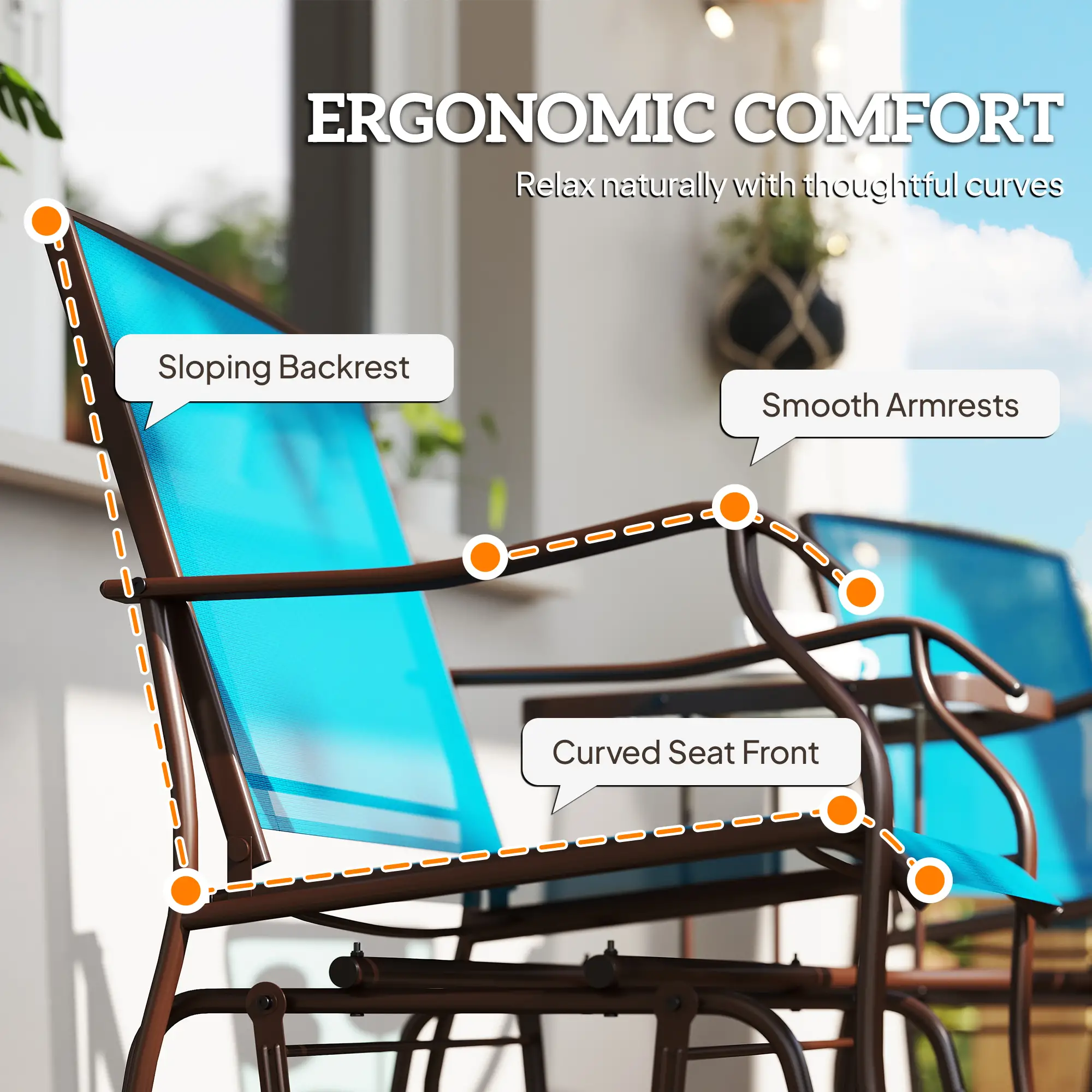 Outdoor Glider Chair With Table, 2-Seat Patio Loveseat, Blue - Image 9