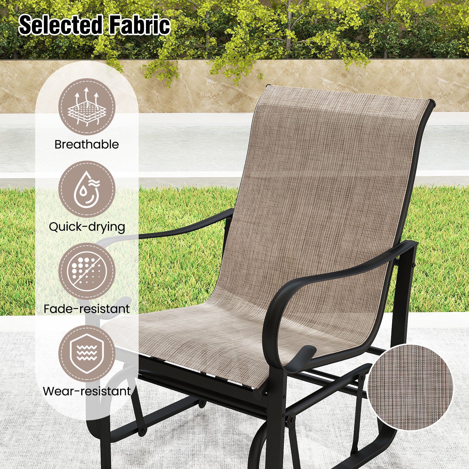 Outdoor Glider Chairs Set of 2, High Backrest, Breathable Mesh, Metal Frame, Black and Brown - Image 9