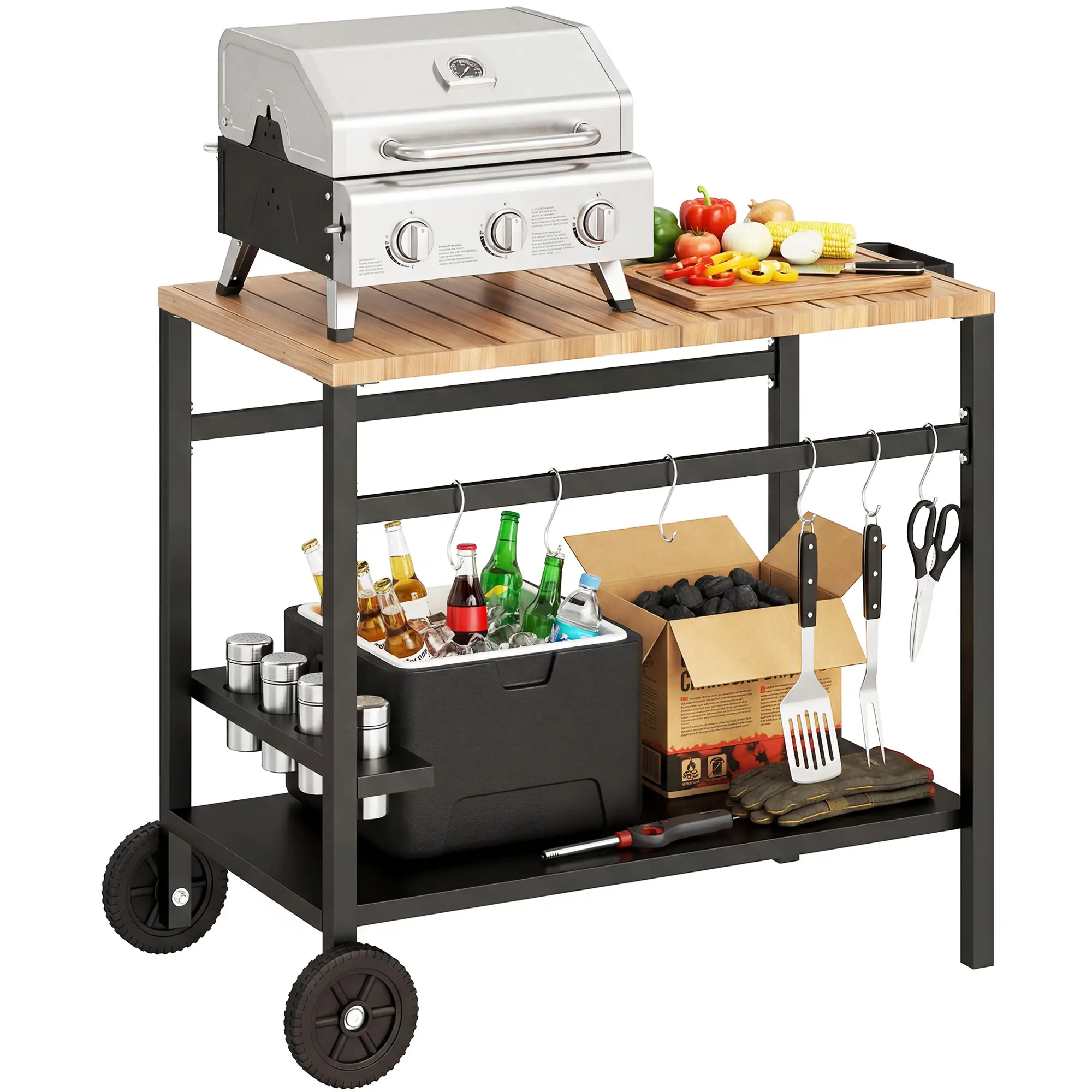 Outdoor Grill Cart, 2-Tier Pizza Oven Stand, Black And Brown - Image 11