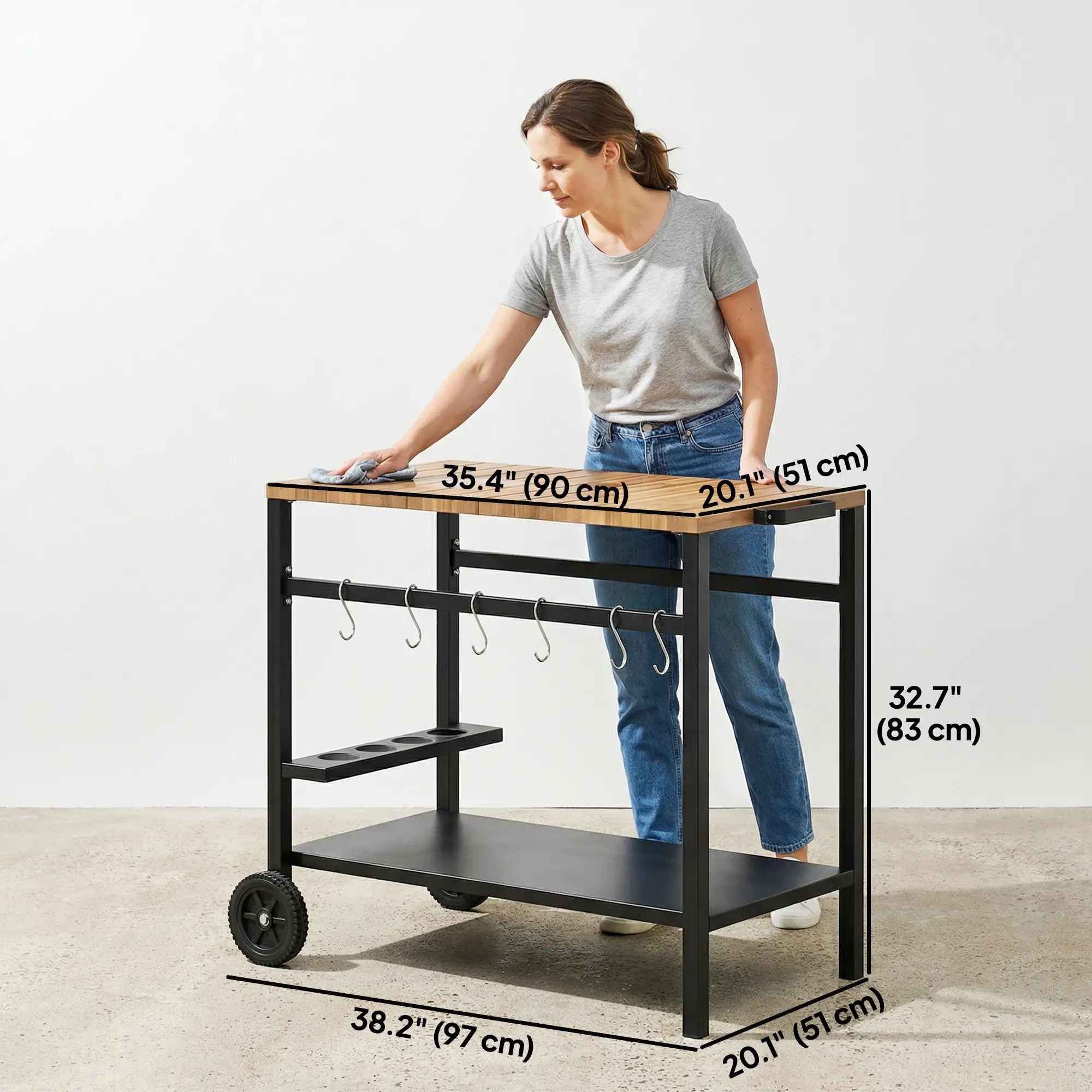 Outdoor Grill Cart, 2-Tier Pizza Oven Stand, Black And Brown - Image 3