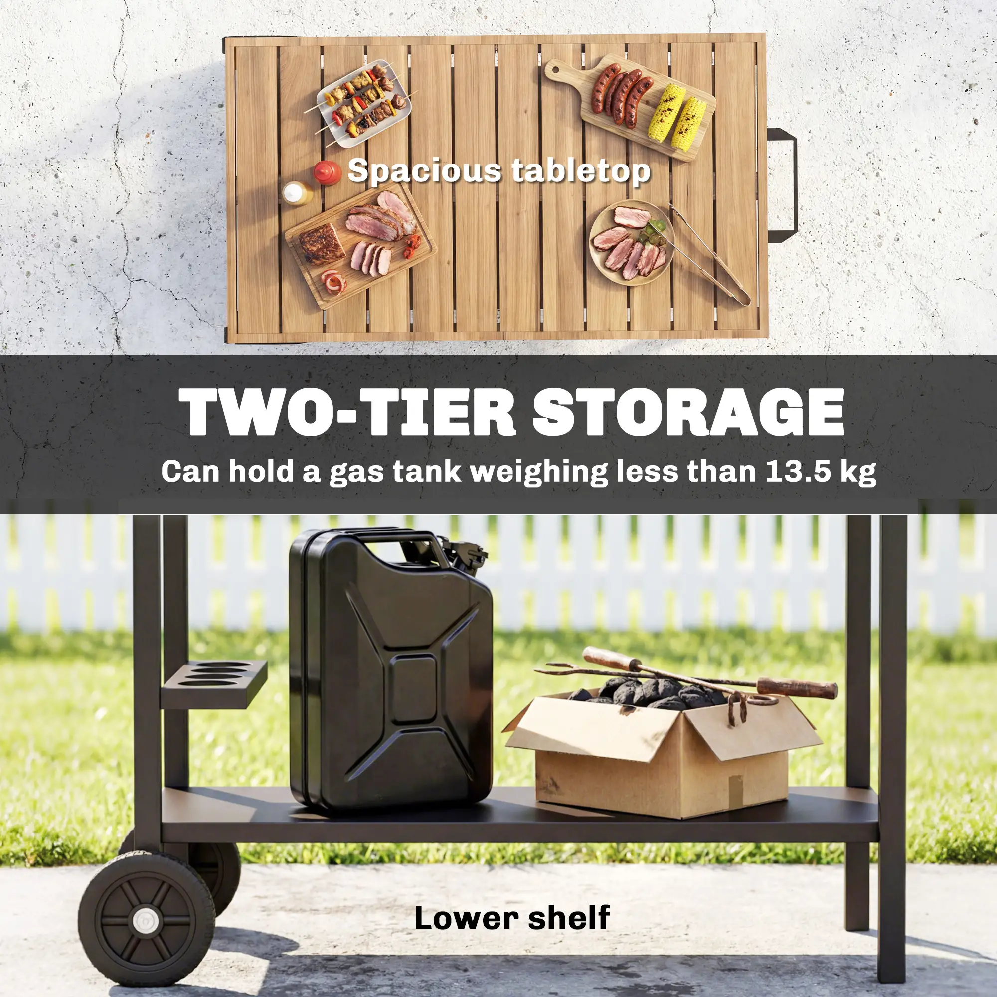 Outdoor Grill Cart, 2-Tier Pizza Oven Stand, Black And Brown - Image 5