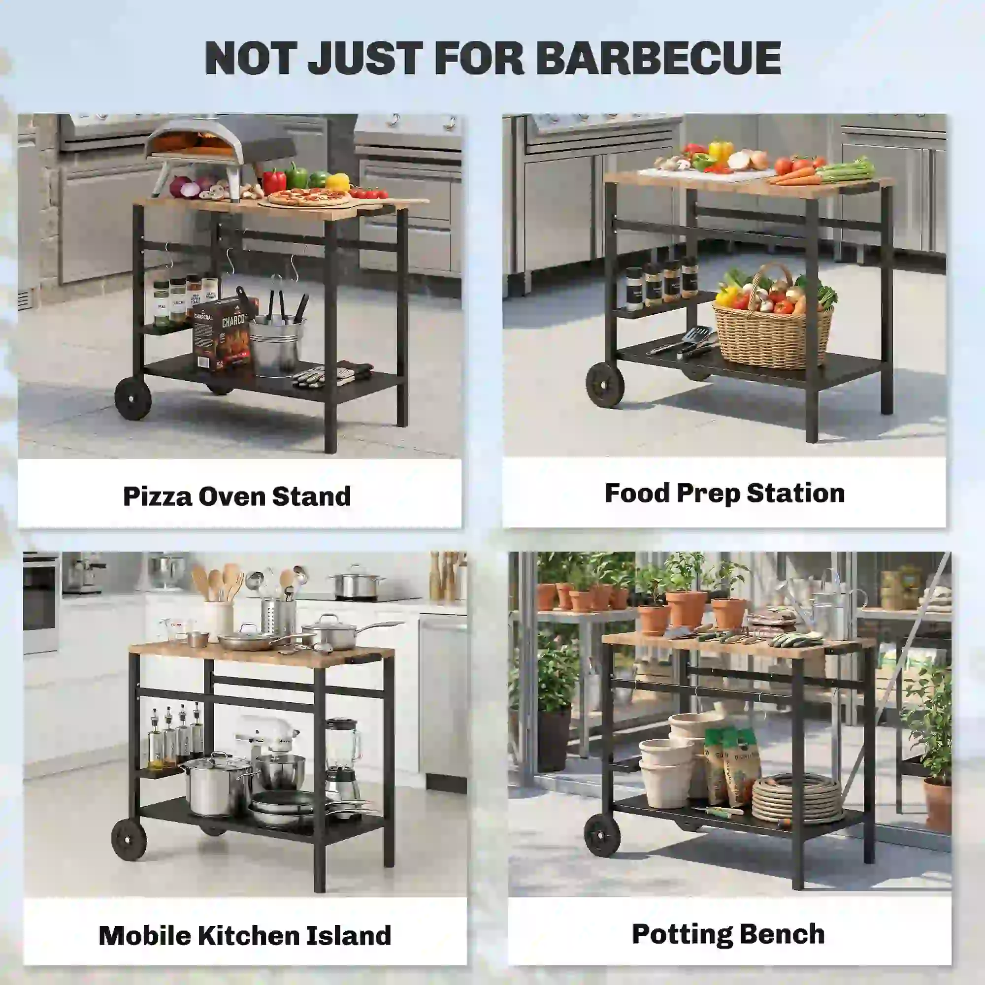 Outdoor Grill Cart, 2-Tier Pizza Oven Stand, Black And Brown - Image 9