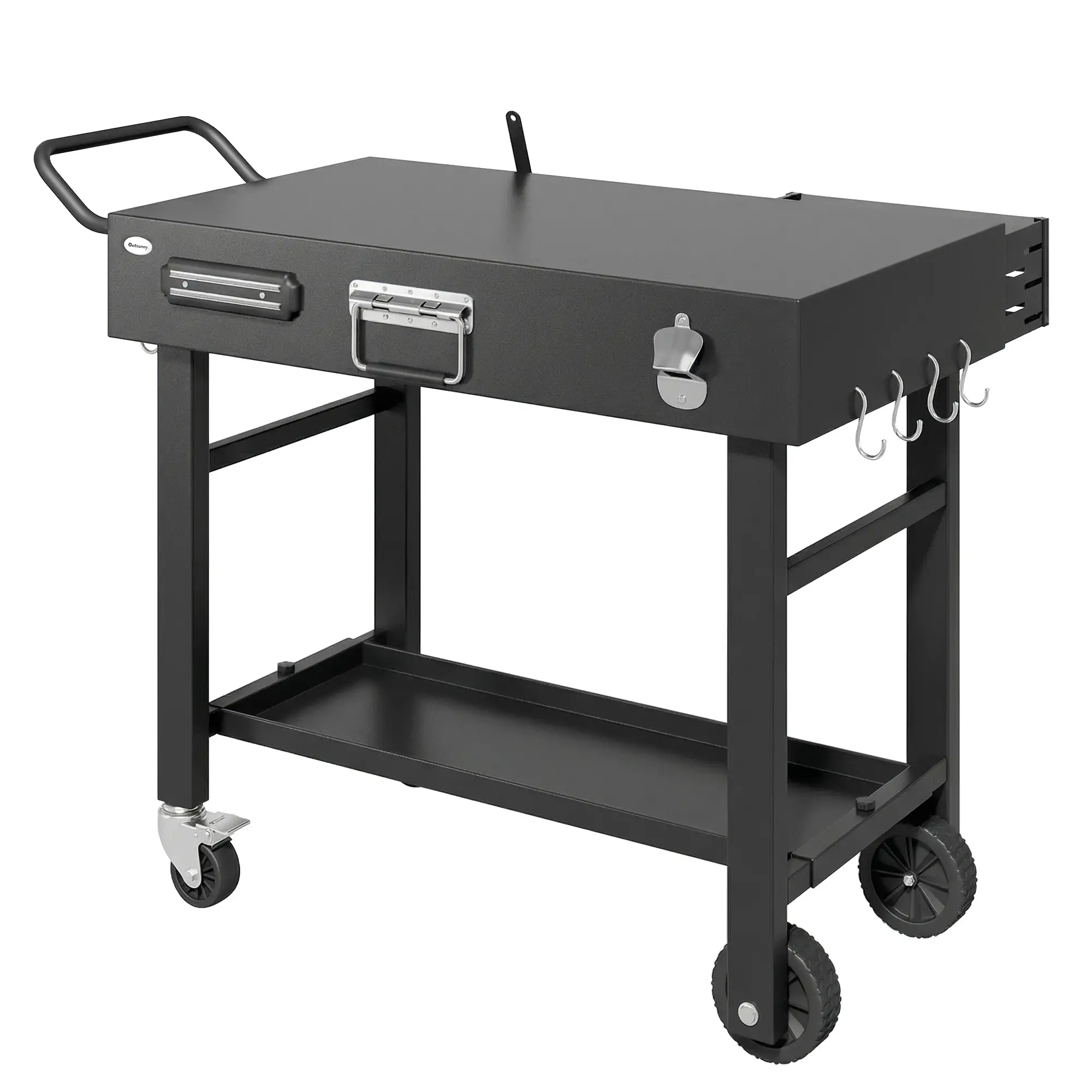 Outdoor Grill Cart, Folding Table With Magnetic Knife Holder, Hooks, Black