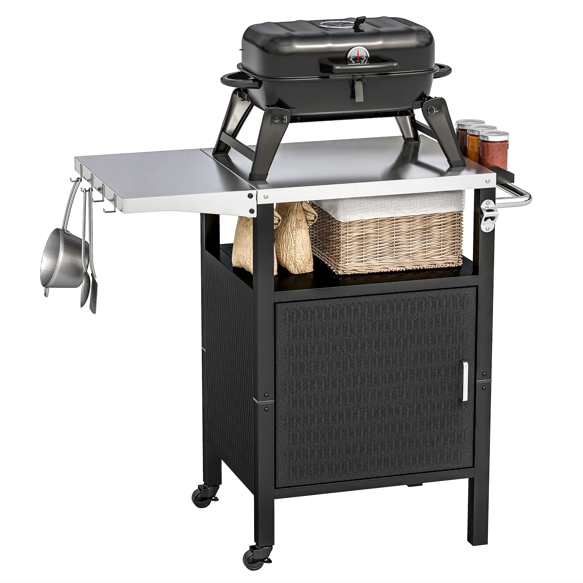 Outdoor Grill Cart, Stainless Steel Top, Foldable Side Table, Silver - Image 11