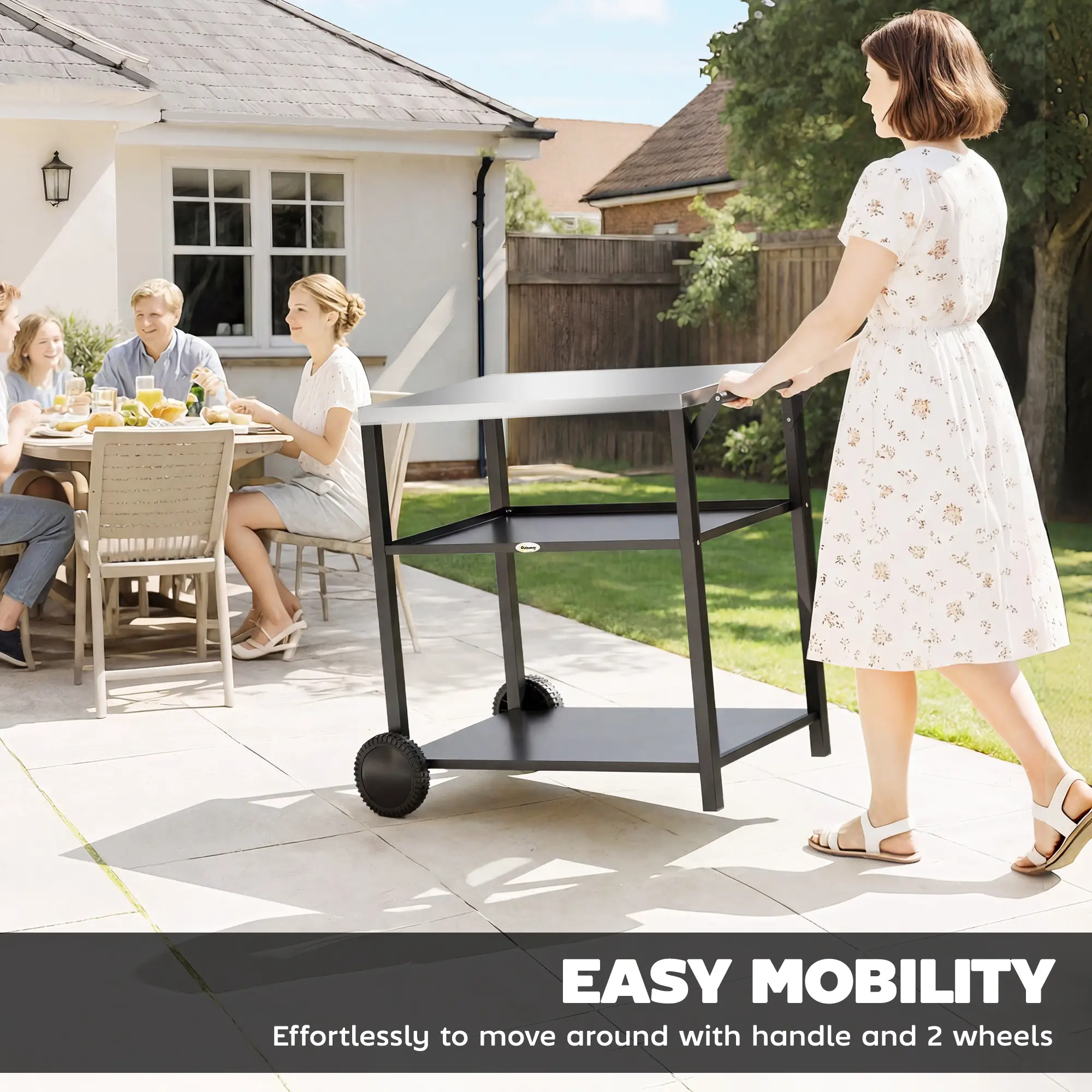 Outdoor Grill Cart, Stainless Steel Top, Three-Tier Pizza Oven Stand, Black - Image 6