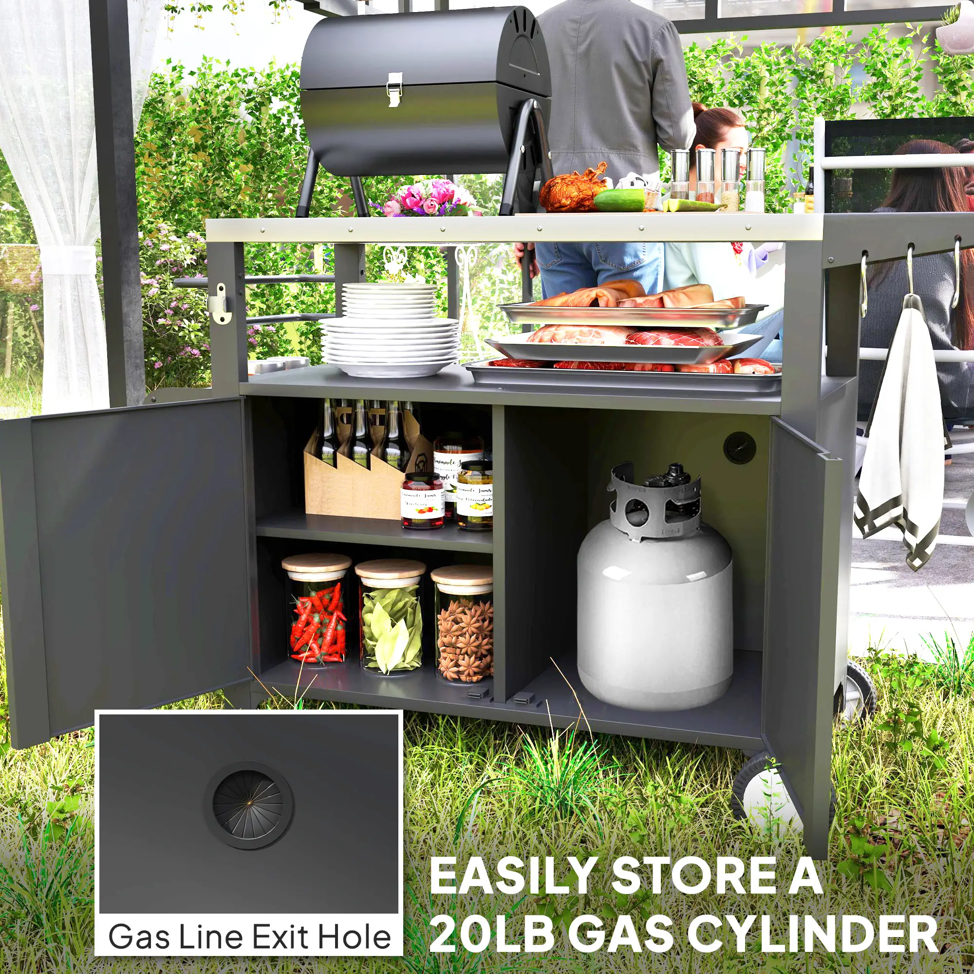 Outdoor Grill Cart With Foldable Side Table, Stainless Steel Tabletop, Pizza Oven Stand - Image 7