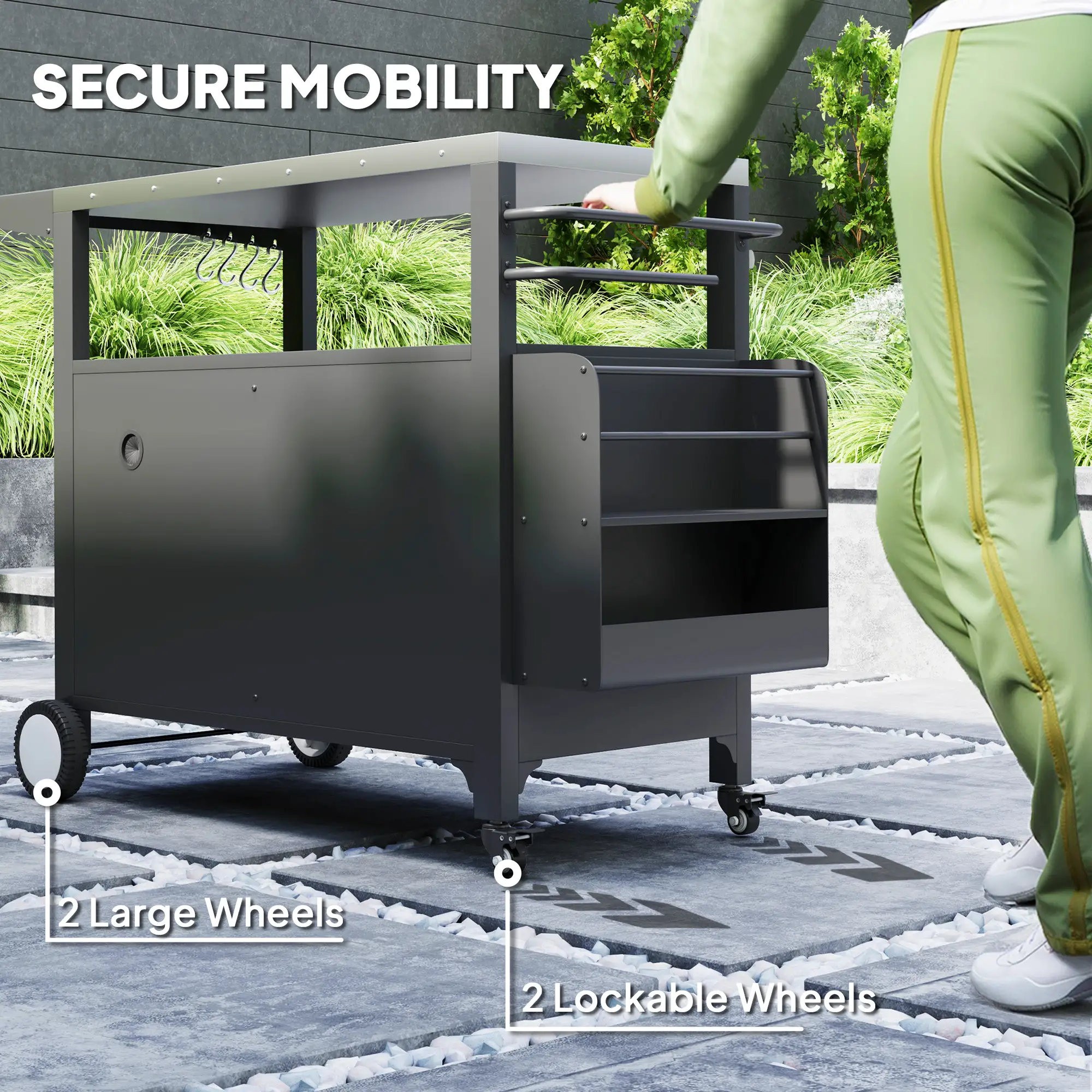 Outdoor Grill Cart With Foldable Side Table, Stainless Steel Tabletop, Pizza Oven Stand - Image 9