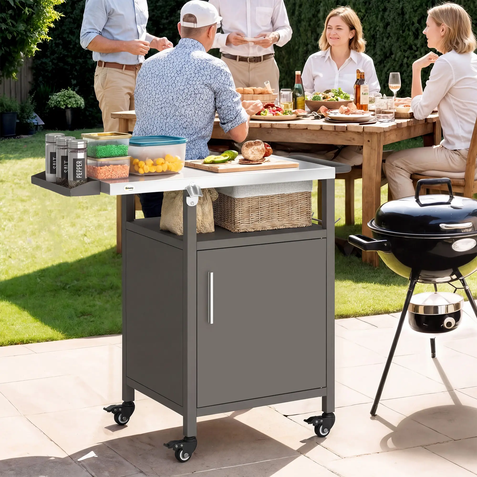 Outdoor Grill Cart With Steel Top, Pizza Oven Stand With Cabinet, Brown - Image 8