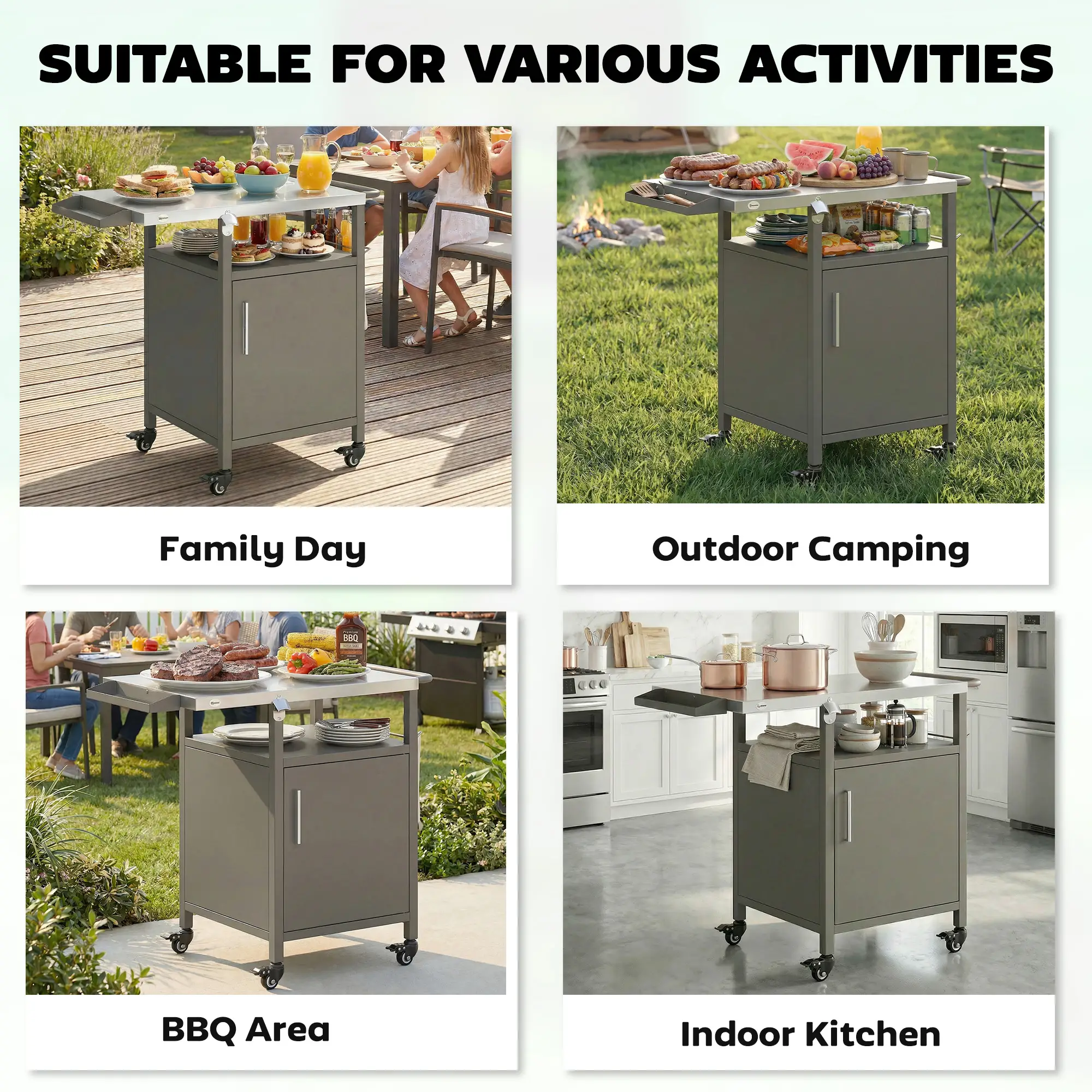 Outdoor Grill Cart With Steel Top, Pizza Oven Stand With Cabinet, Brown - Image 9