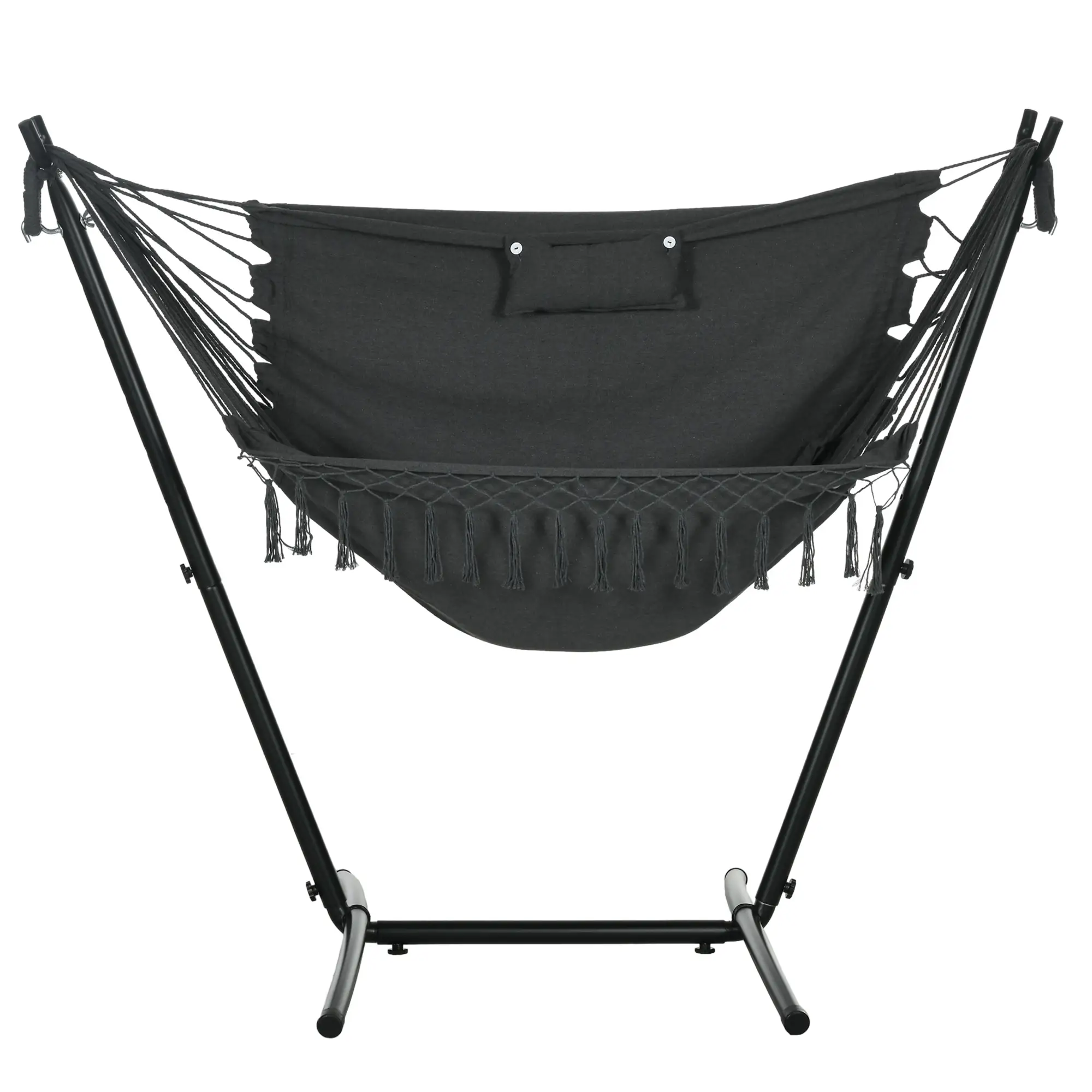 Outdoor Hammock Chair With Stand, Side Pocket And Headrest, Dark Grey