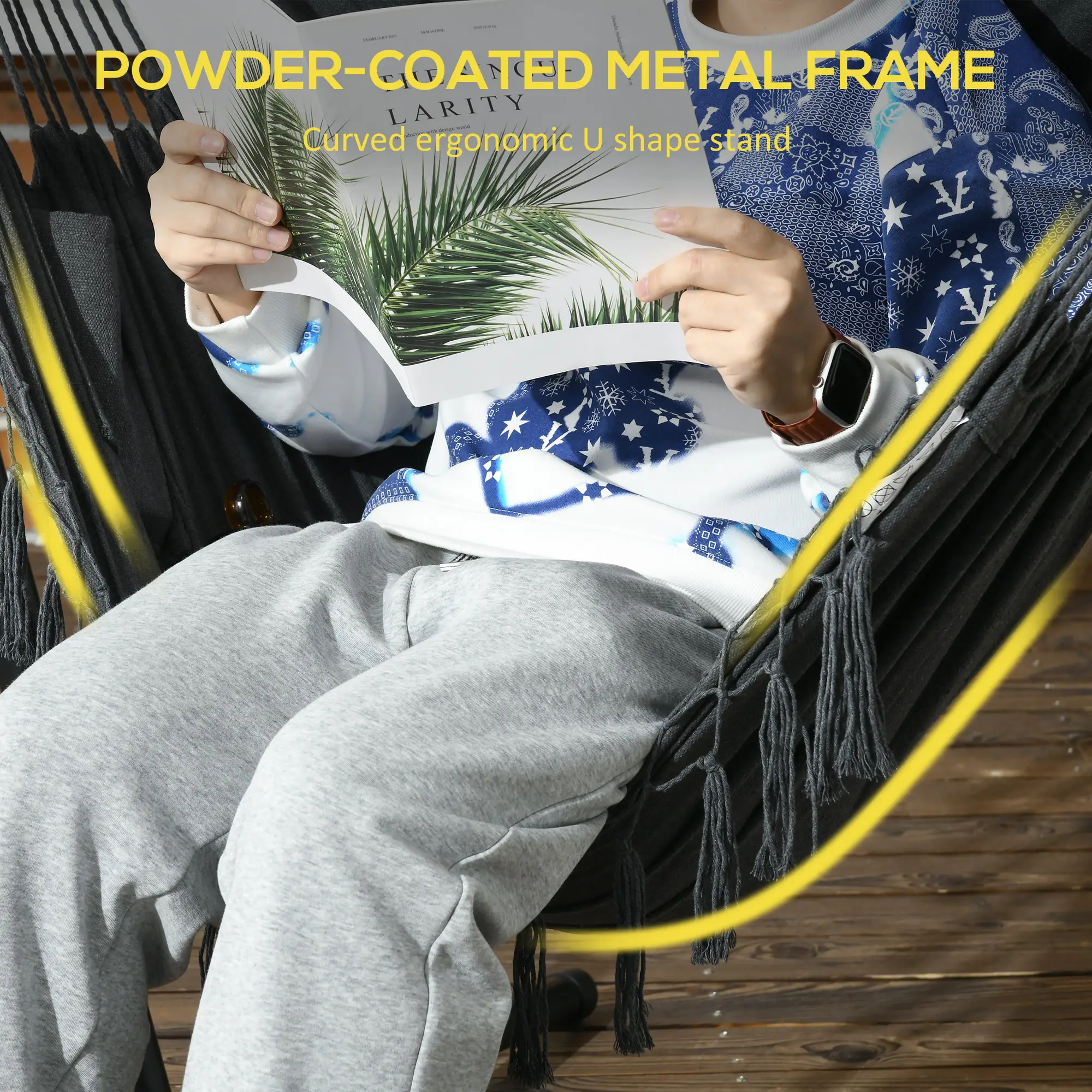 Outdoor Hammock Chair With Stand, Side Pocket And Headrest, Dark Grey - Image 4