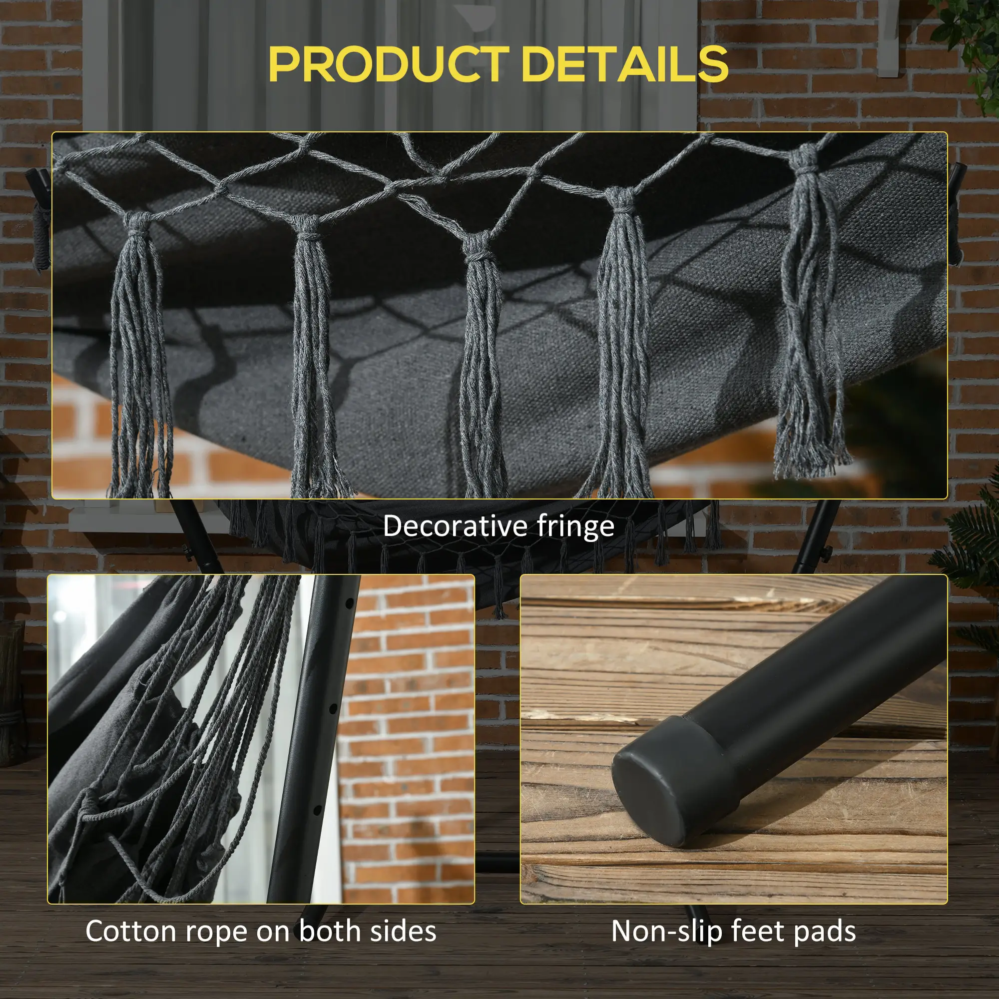Outdoor Hammock Chair With Stand, Side Pocket And Headrest, Dark Grey - Image 6