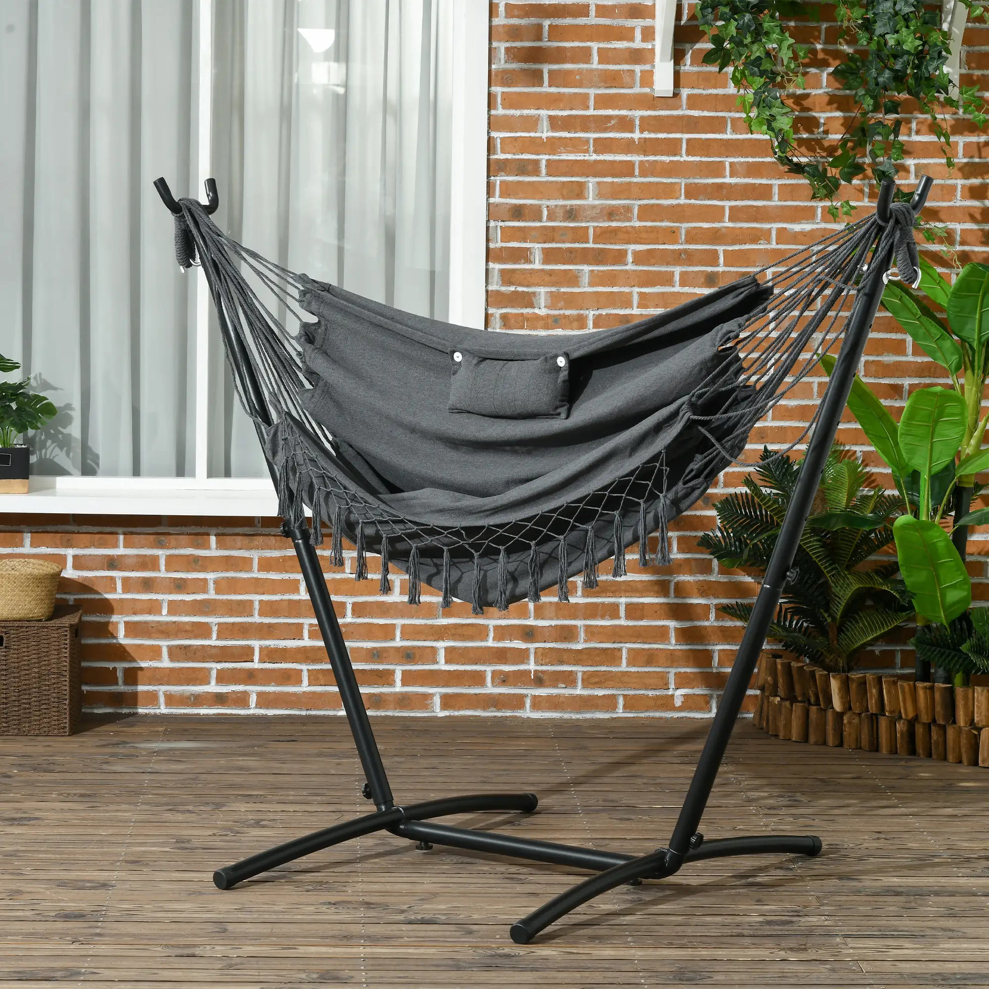 Outdoor Hammock Chair With Stand, Side Pocket And Headrest, Dark Grey - Image 8