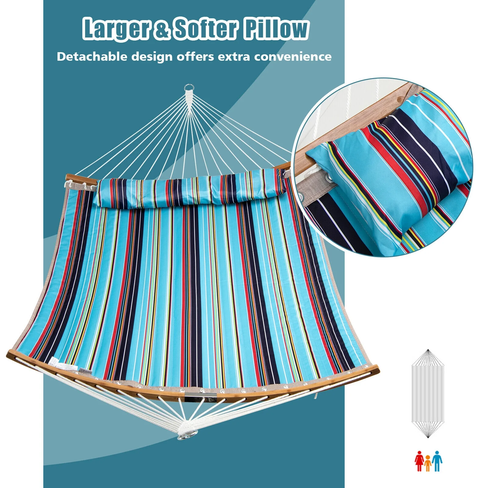 Outdoor Hammock With Detachable Pillow, Blue - Image 10