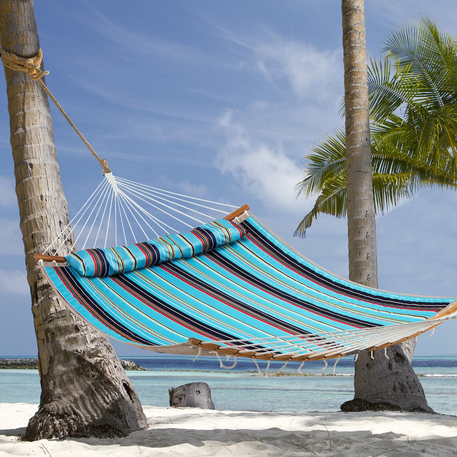 Outdoor Hammock With Detachable Pillow, Blue - Image 2