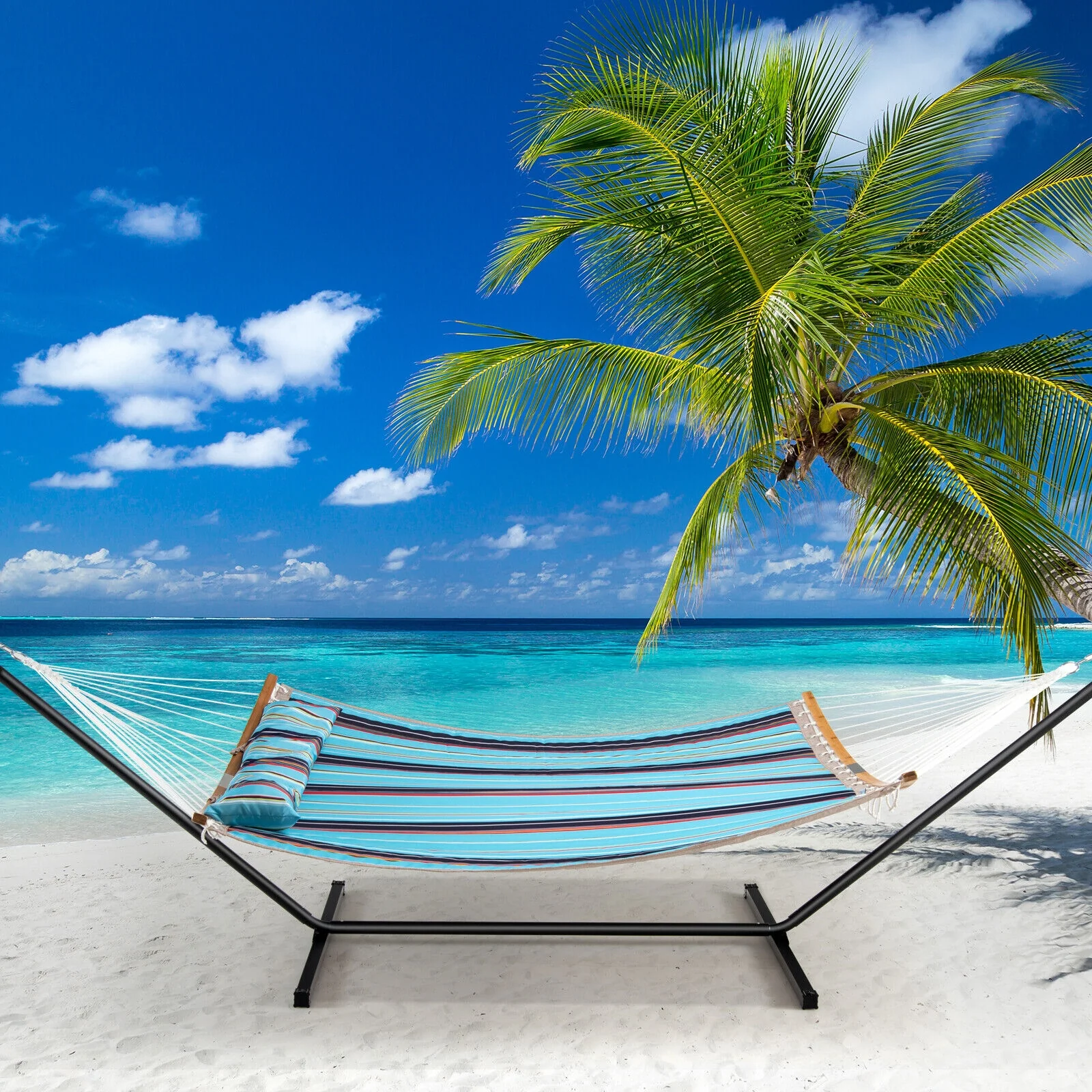 Outdoor Hammock With Detachable Pillow, Blue - Image 7