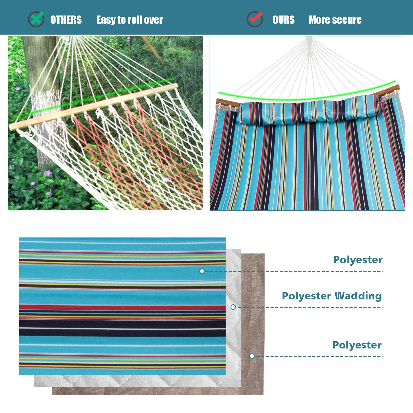 Outdoor Hammock With Detachable Pillow, Blue - Image 8