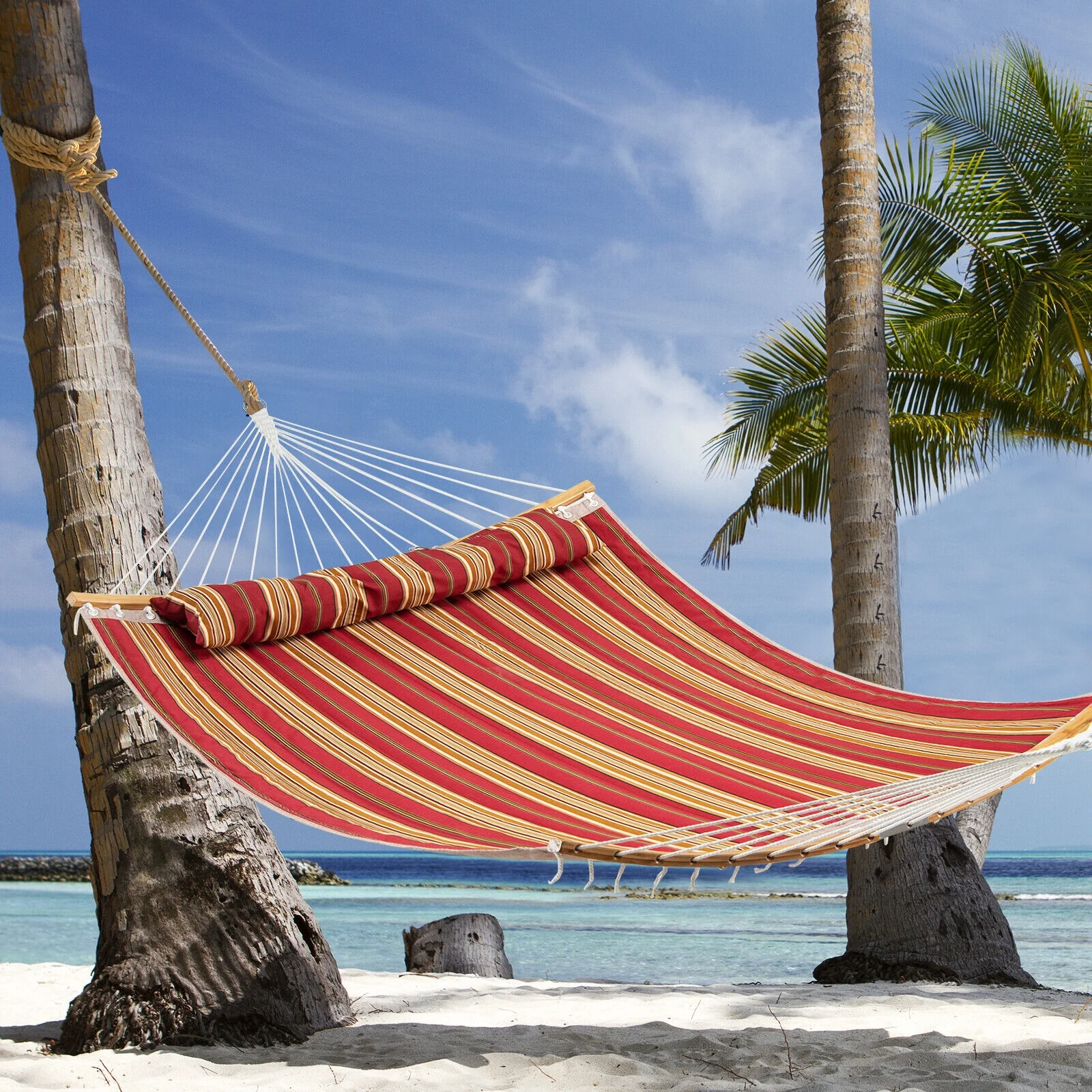 Outdoor Hammock With Detachable Pillow, Red - Image 2