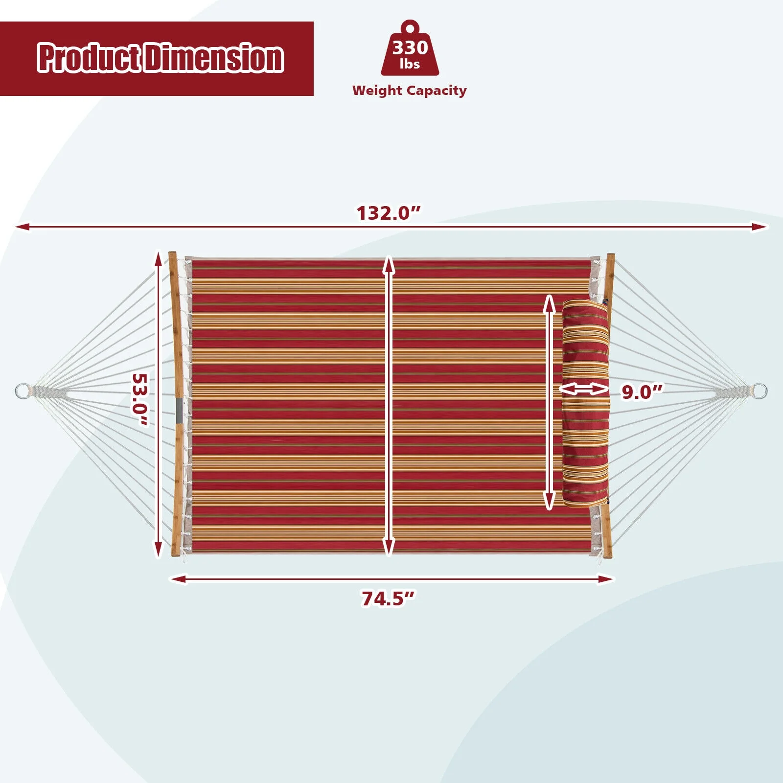 Outdoor Hammock With Detachable Pillow, Red - Image 6