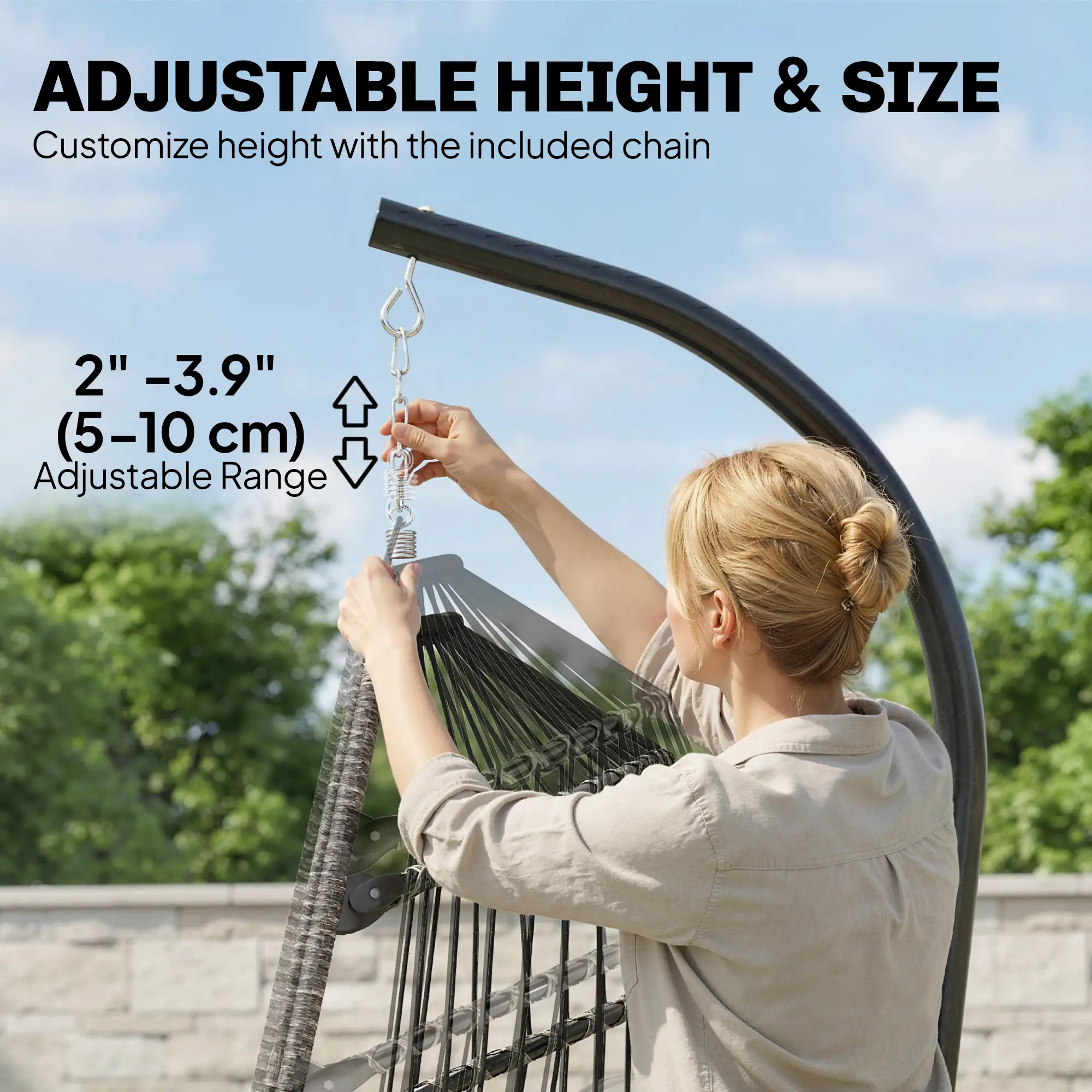 Outdoor Hanging Egg Chair, Retractable Footrest, Metal Stand, Light Grey - Image 9