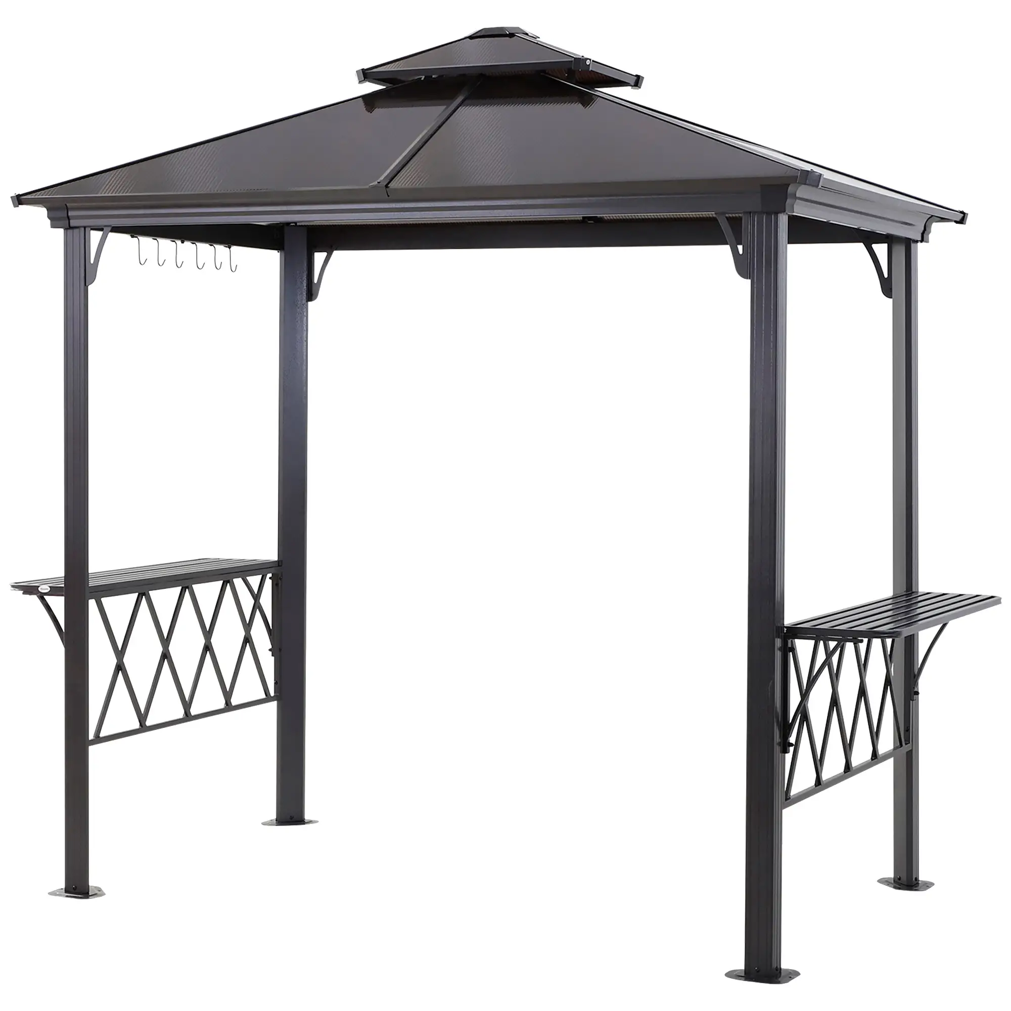 Outdoor Hardtop Grill Gazebo, BBQ Canopy With 6 Hooks, Double Vented PC Roof