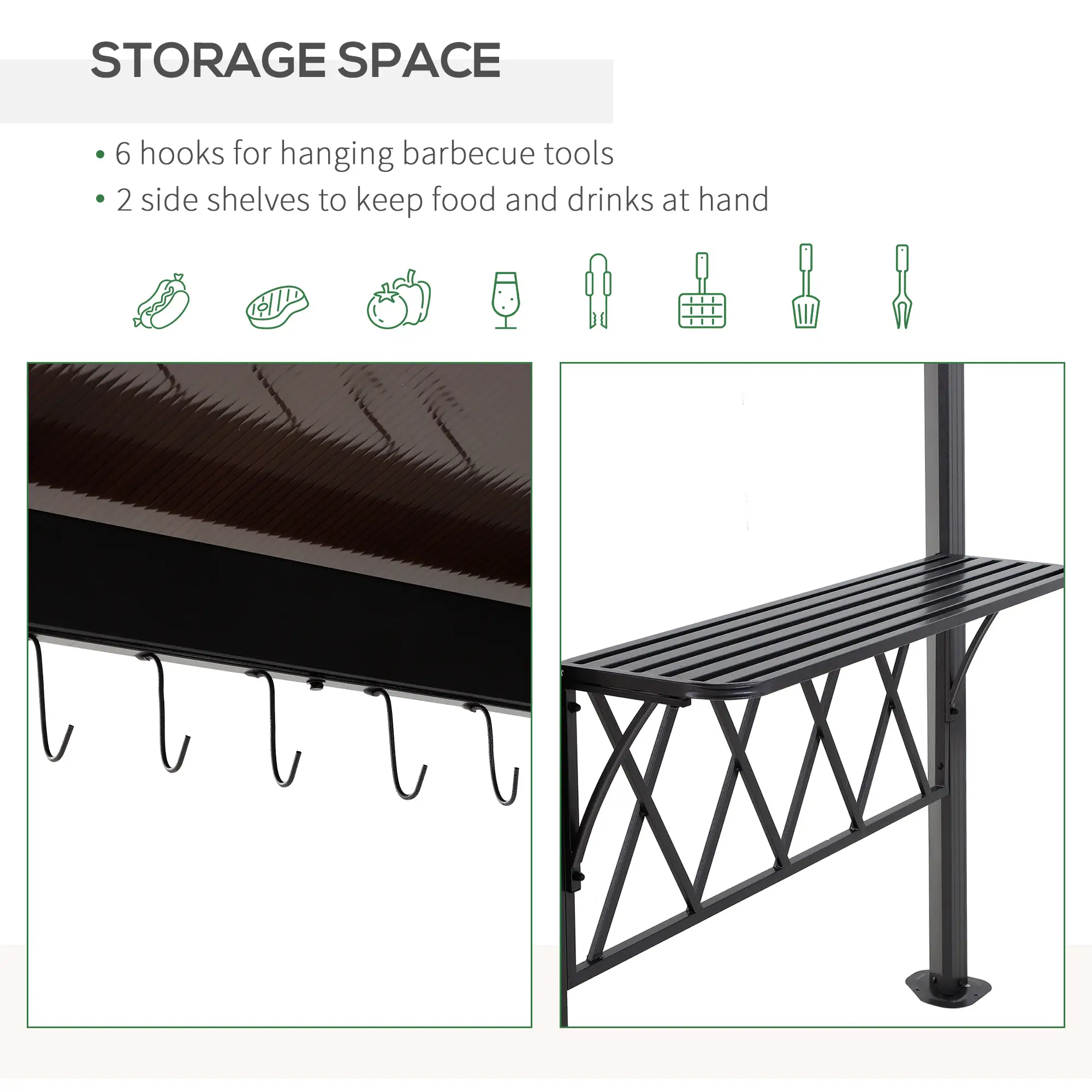 Outdoor Hardtop Grill Gazebo, BBQ Canopy With 6 Hooks, Double Vented PC Roof - Image 5