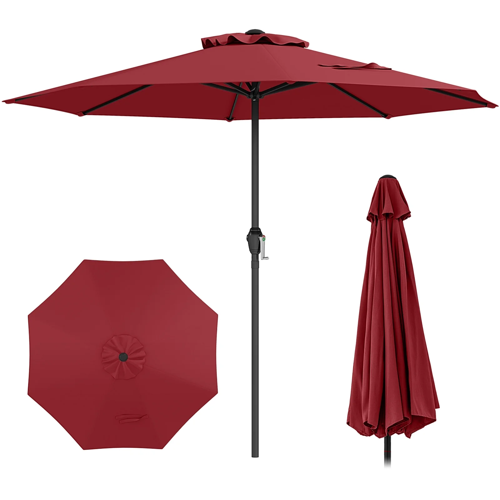 Outdoor Heavy Duty Market Umbrella, Crank Handle, 8 Ribs, Red - Image 4