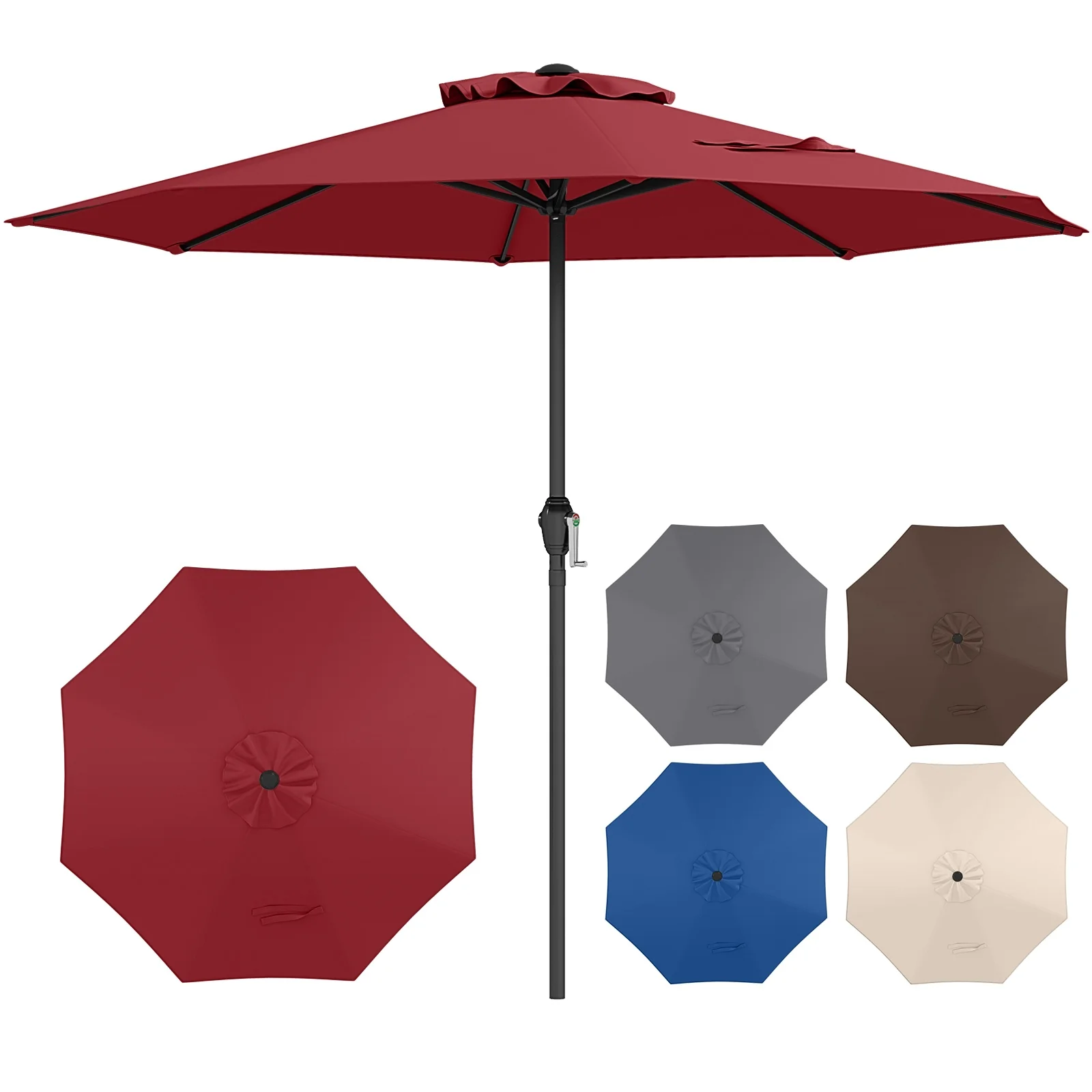 Outdoor Heavy Duty Market Umbrella, Crank Handle, 8 Ribs, Red - Image 5