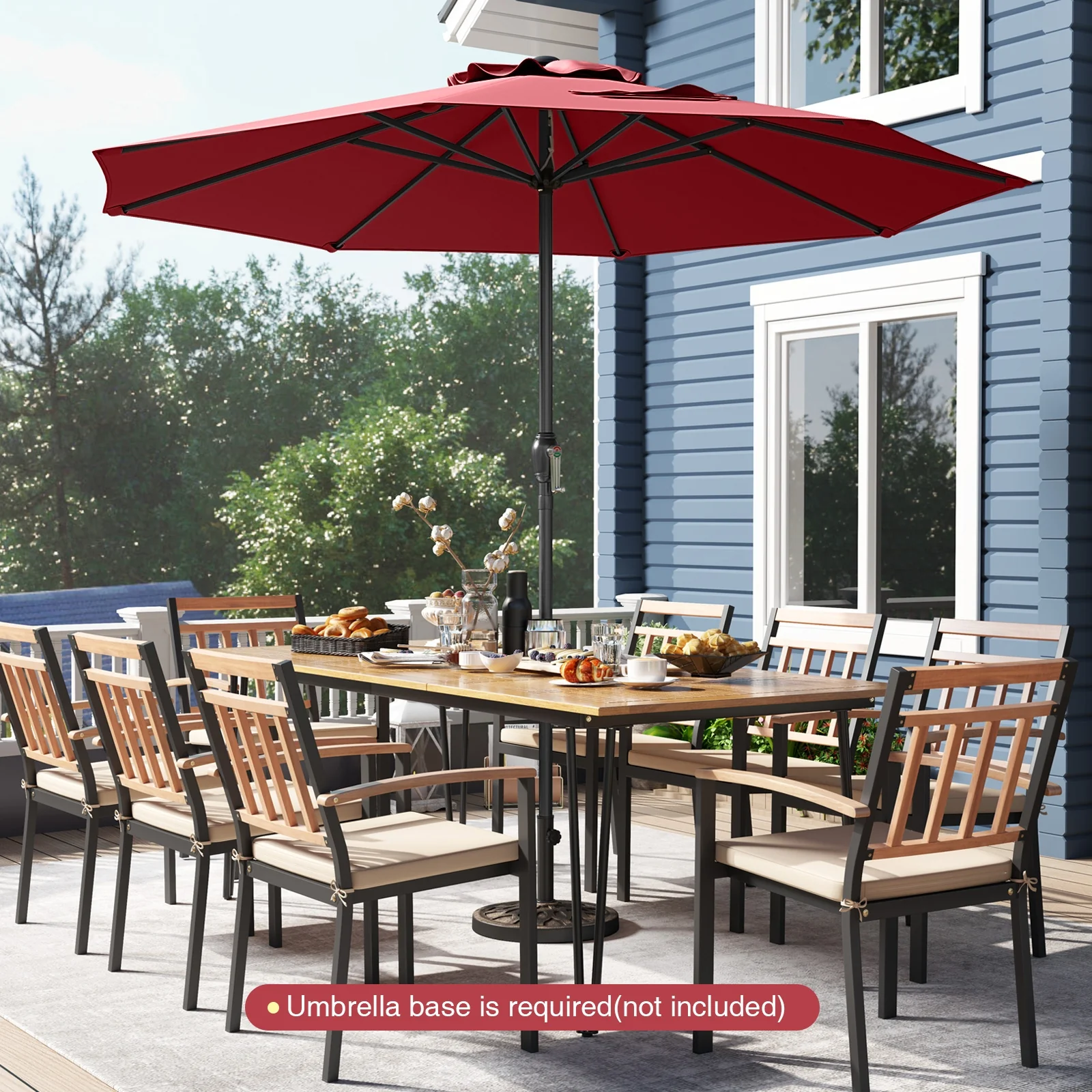 Outdoor Heavy Duty Market Umbrella, Crank Handle, 8 Ribs, Red - Image 7