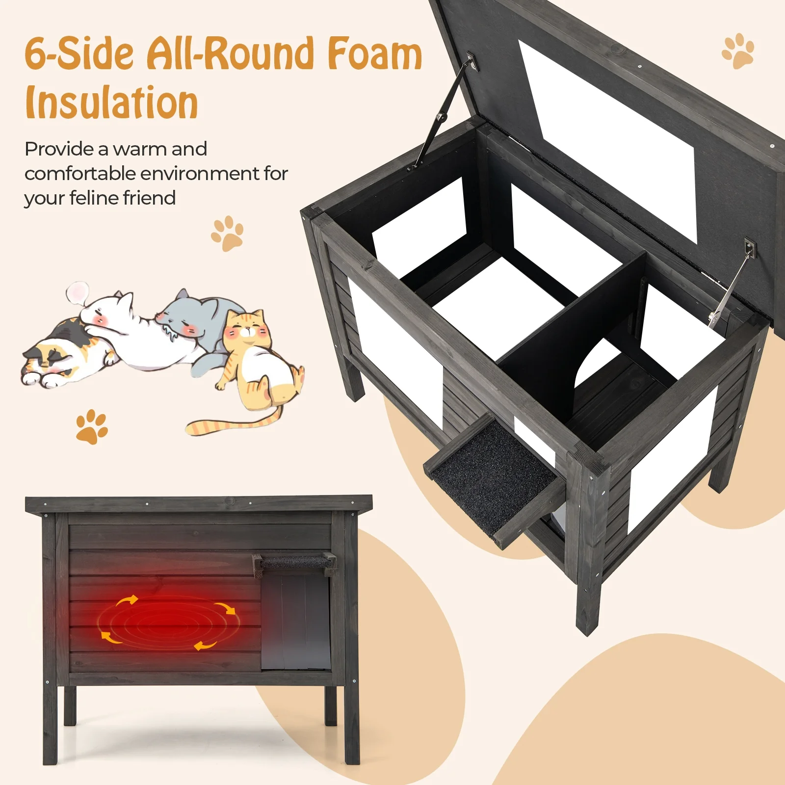 Outdoor Insulated Cat House, Gray - Image 10