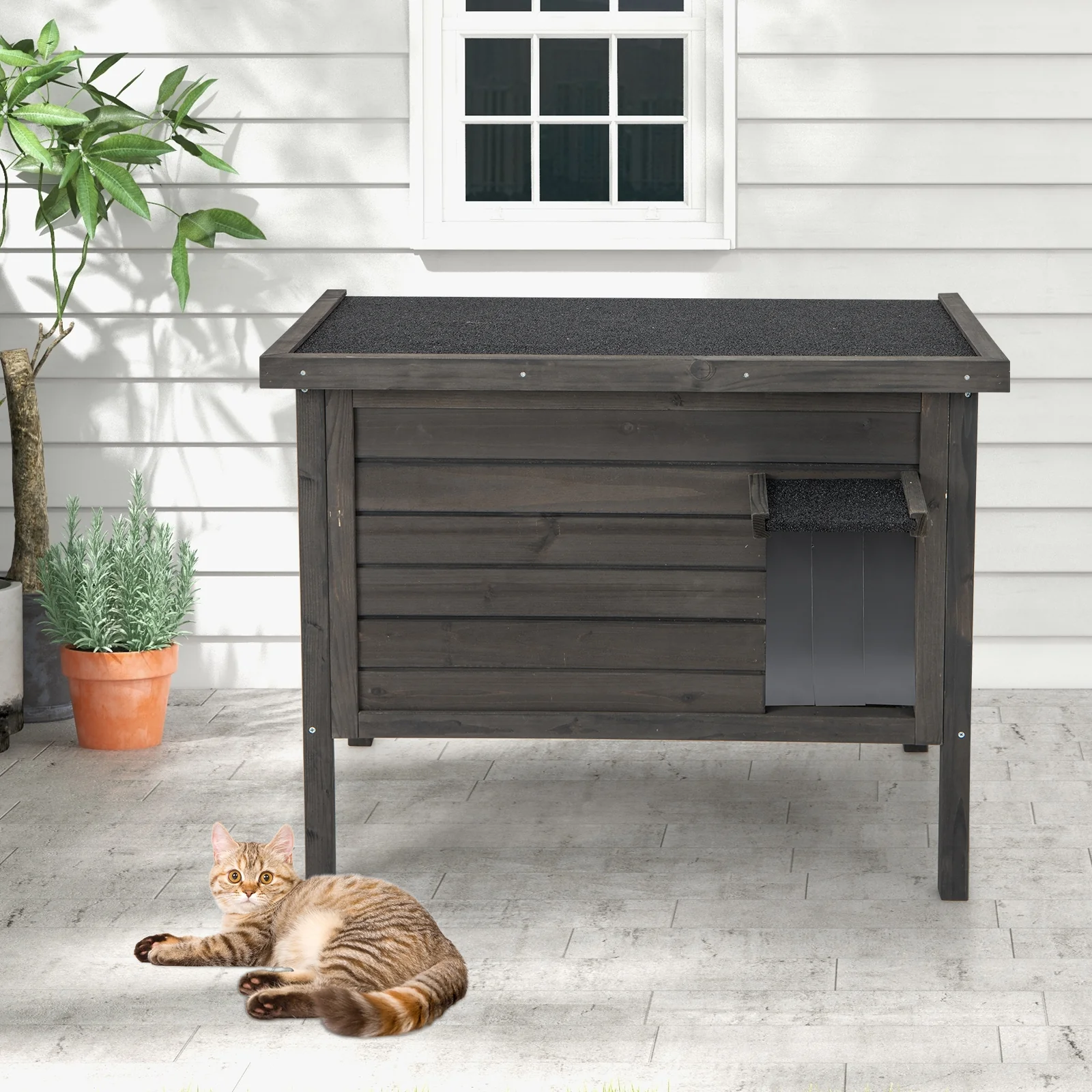 Outdoor Insulated Cat House, Gray - Image 2