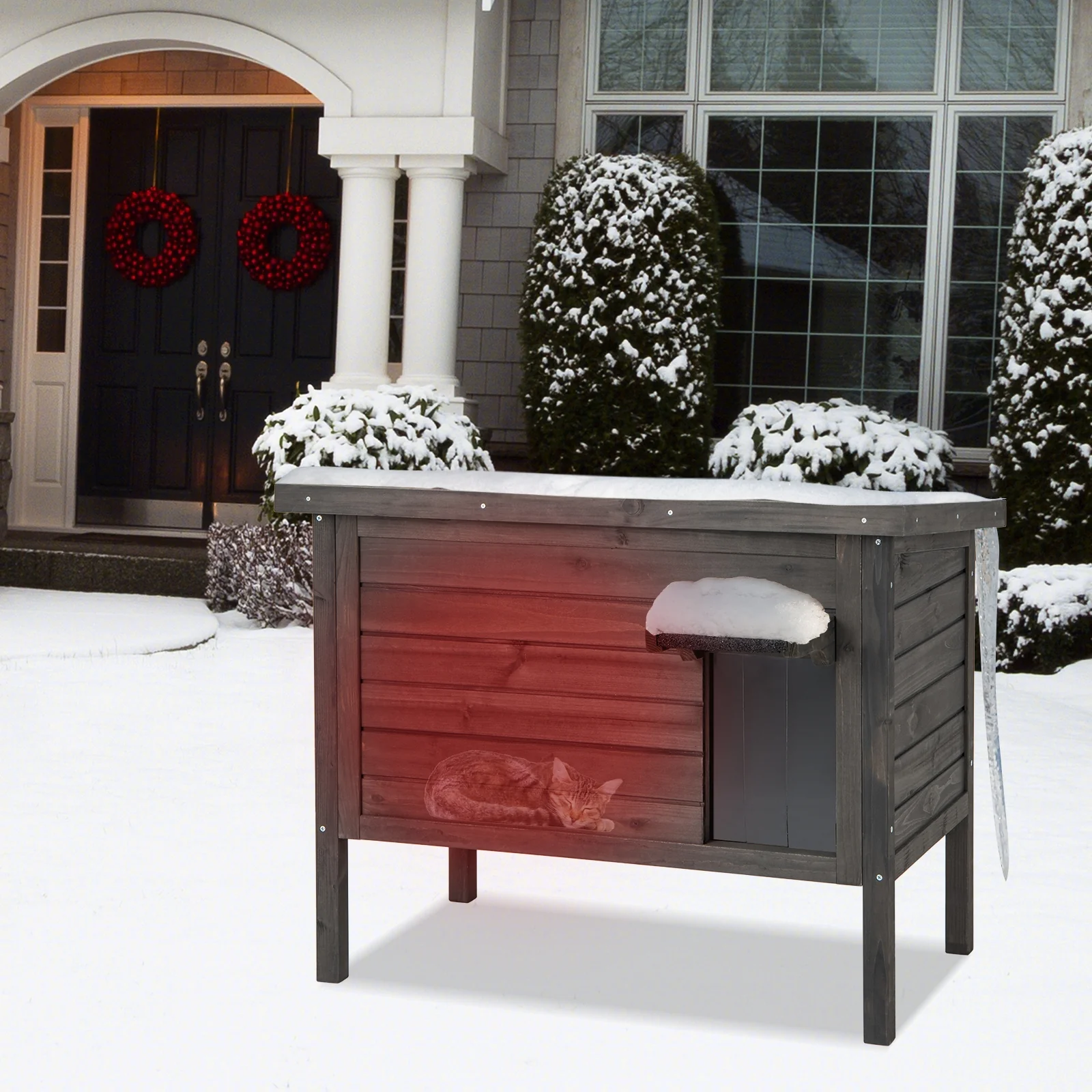 Outdoor Insulated Cat House, Gray - Image 3