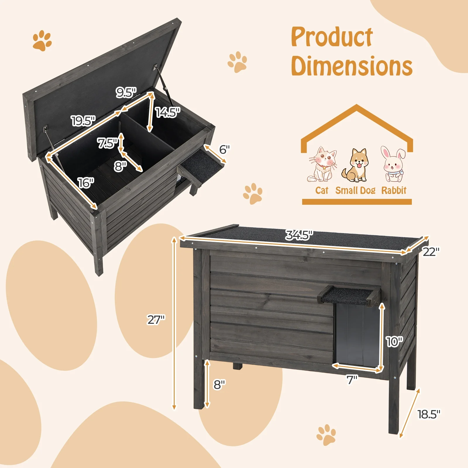 Outdoor Insulated Cat House, Gray - Image 6