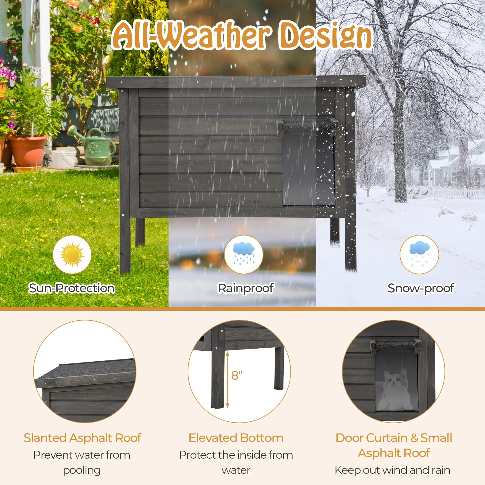 Outdoor Insulated Cat House, Gray - Image 7