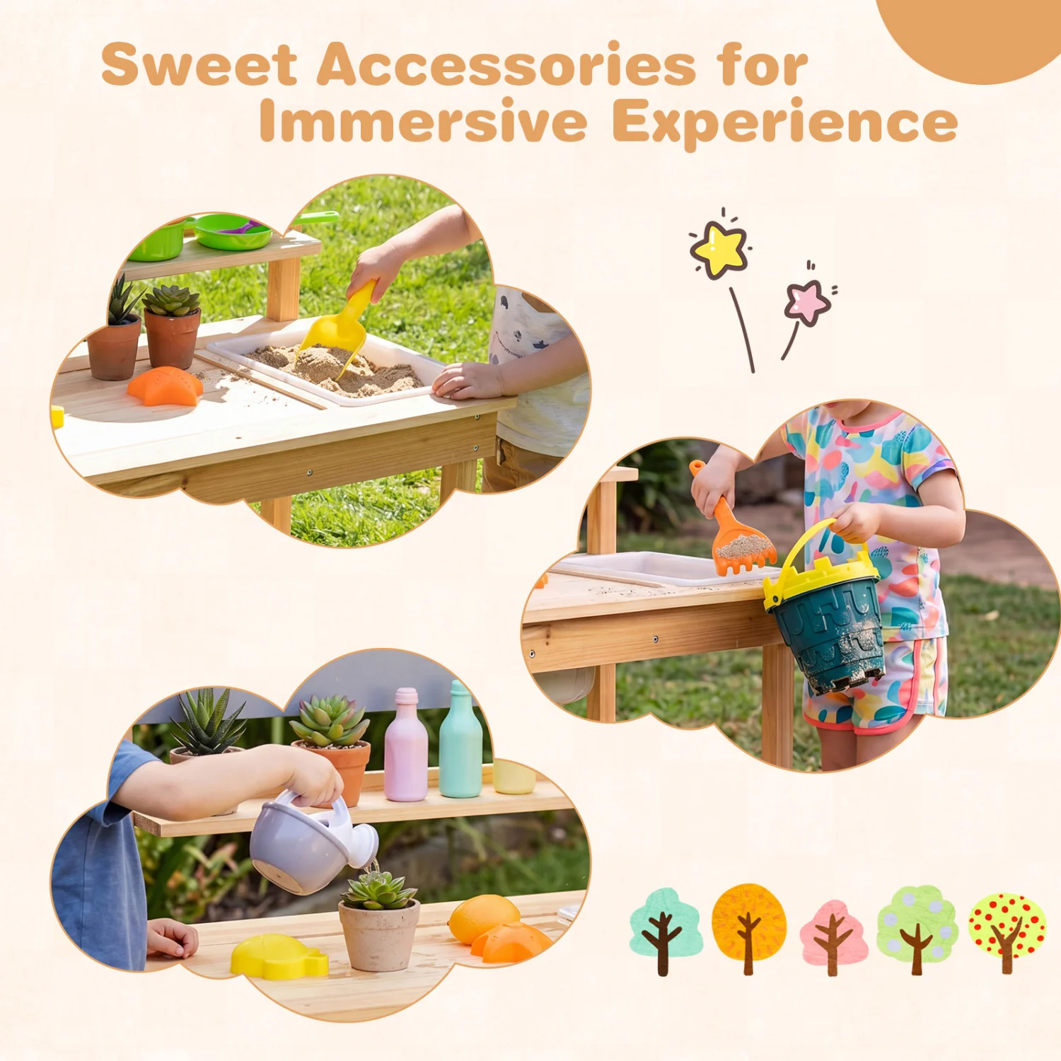 Outdoor Kids Mud Kitchen with Extended Tabletop and Water Tank, Natural - Image 8