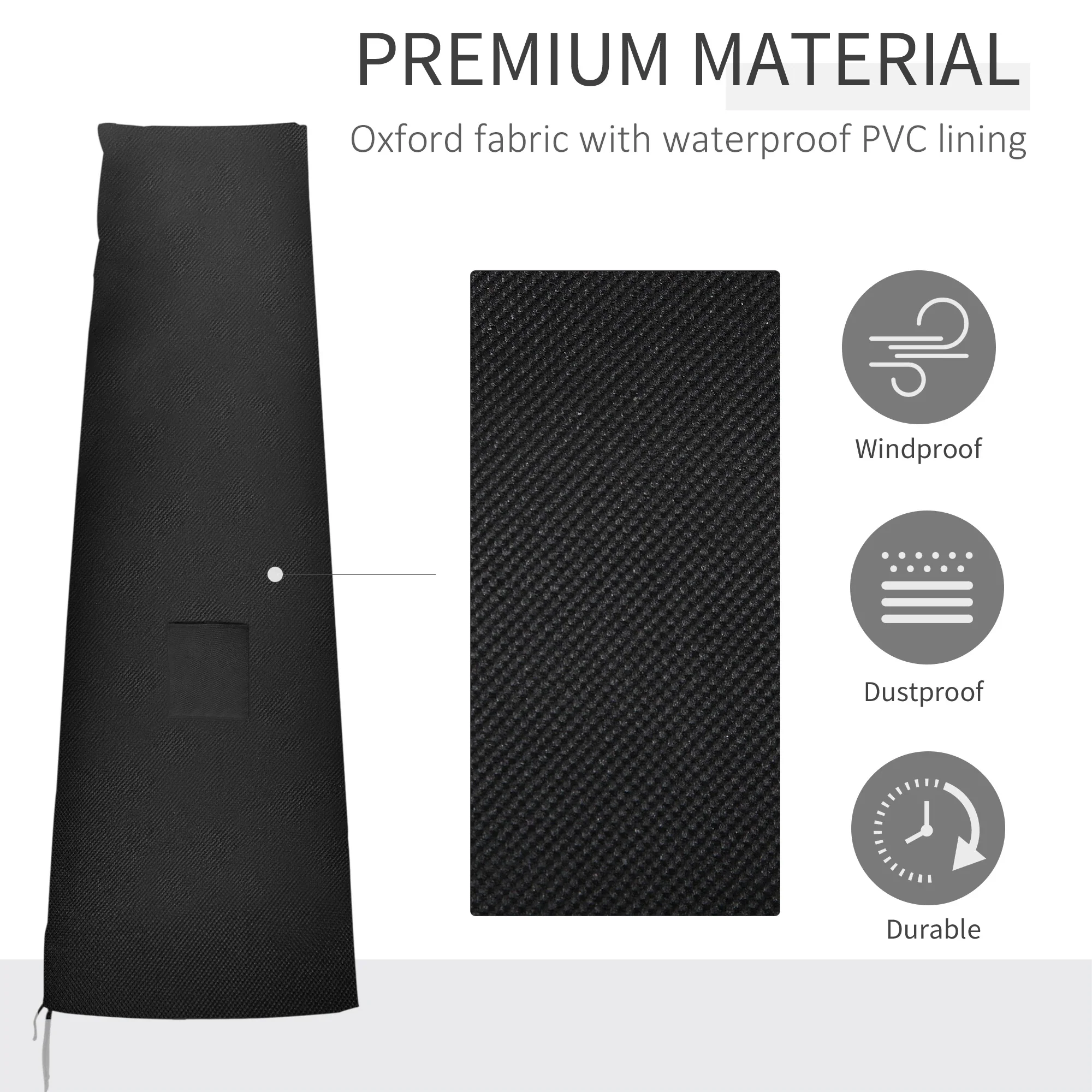 Outdoor Large Umbrella Cover, Patio Cantilever Banana Parasol Protector, Weather Resistant, Black - Image 4