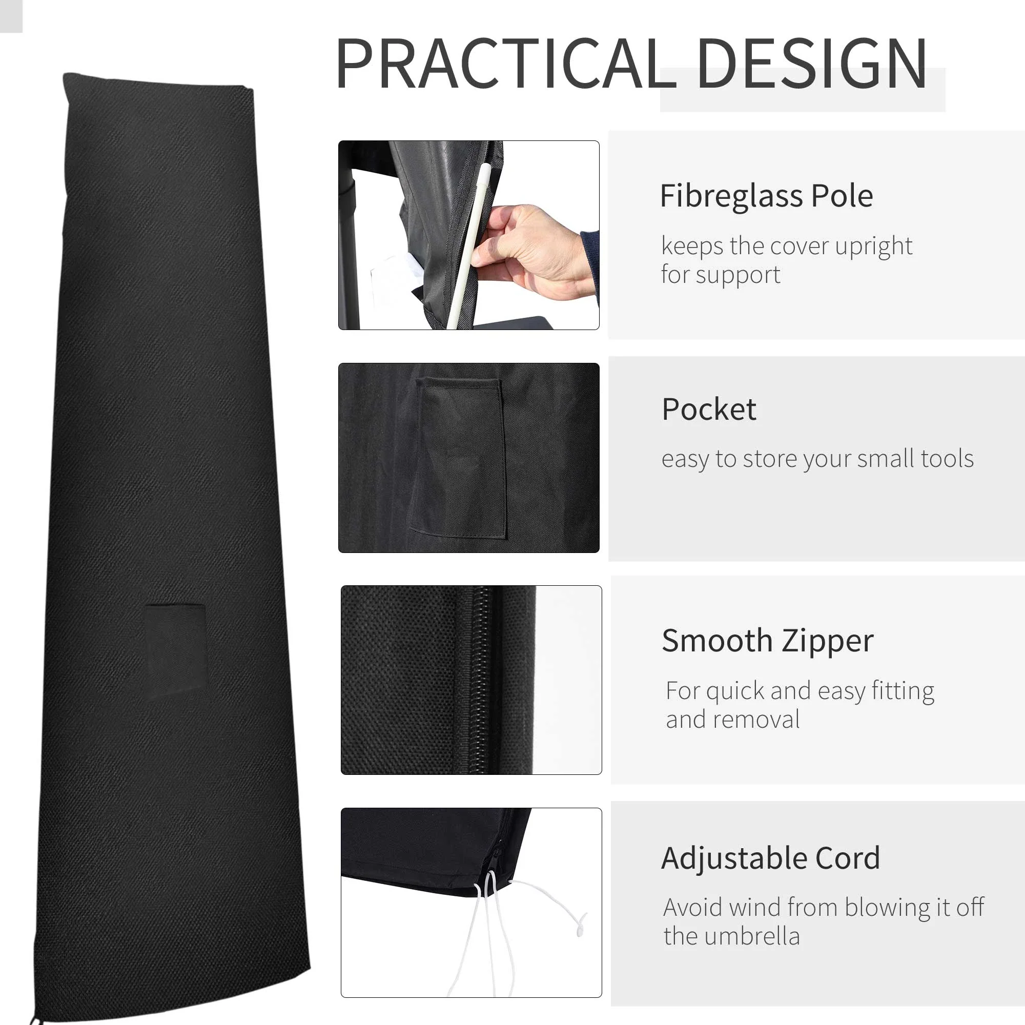 Outdoor Large Umbrella Cover, Patio Cantilever Banana Parasol Protector, Weather Resistant, Black - Image 5